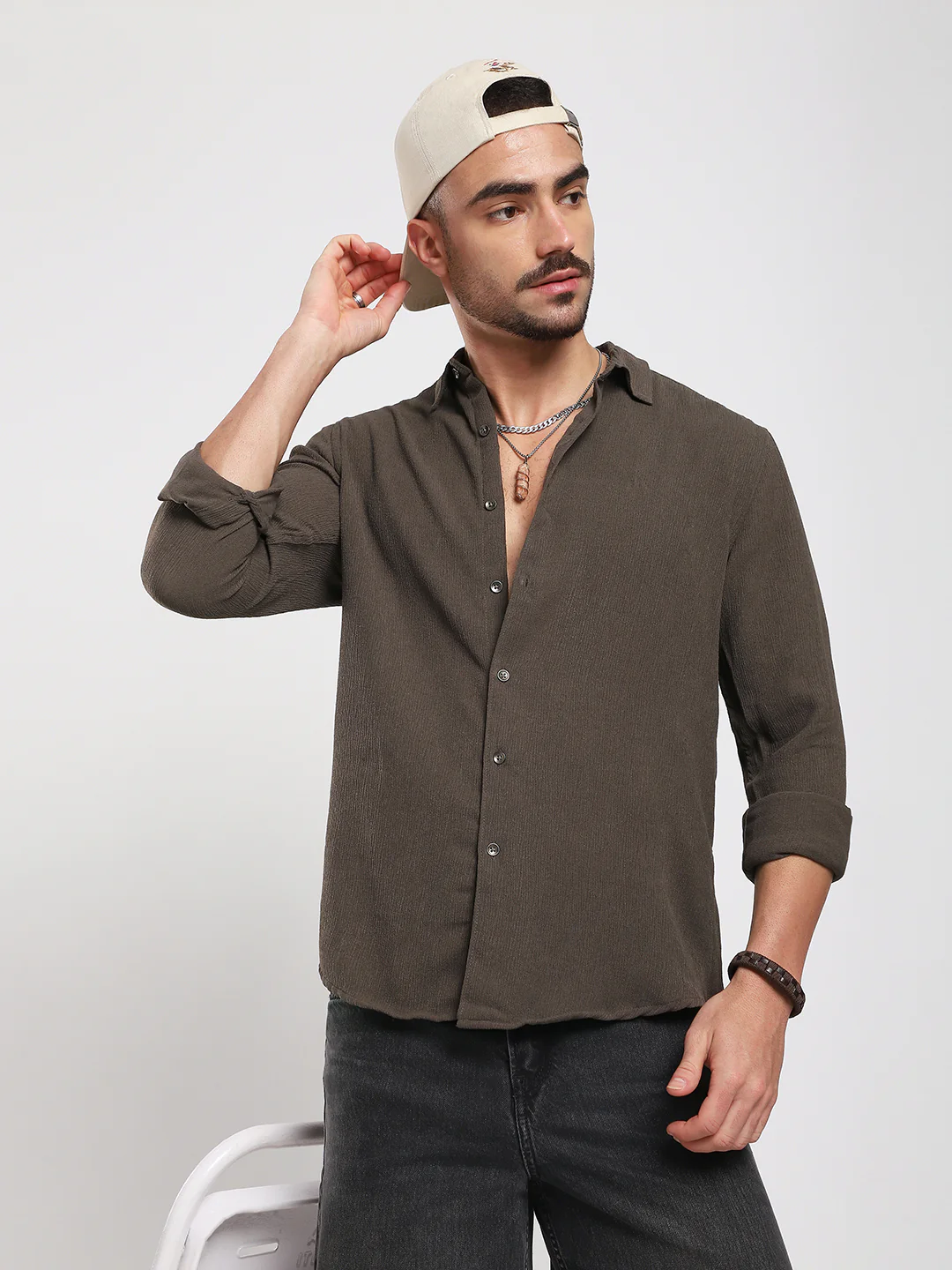 Stone Brown Soft Crepe Shirt - Image 2
