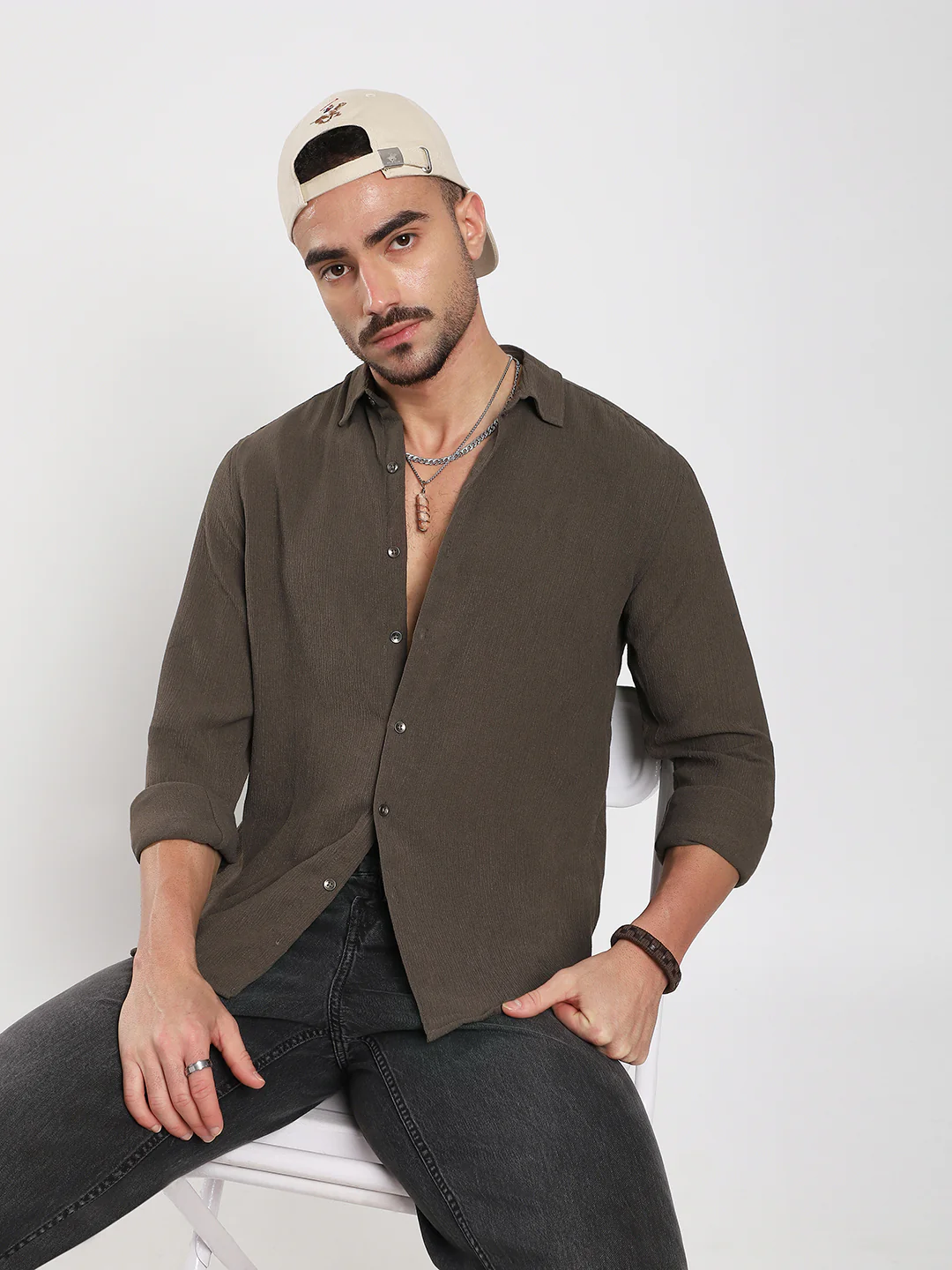 Stone Brown Soft Crepe Shirt - Image 4