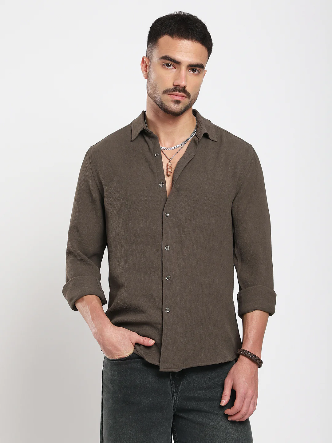 Stone Brown Soft Crepe Shirt - Image 5