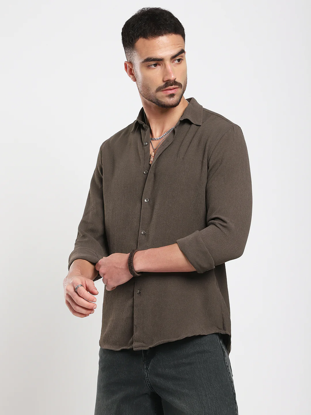 Stone Brown Soft Crepe Shirt - Image 6