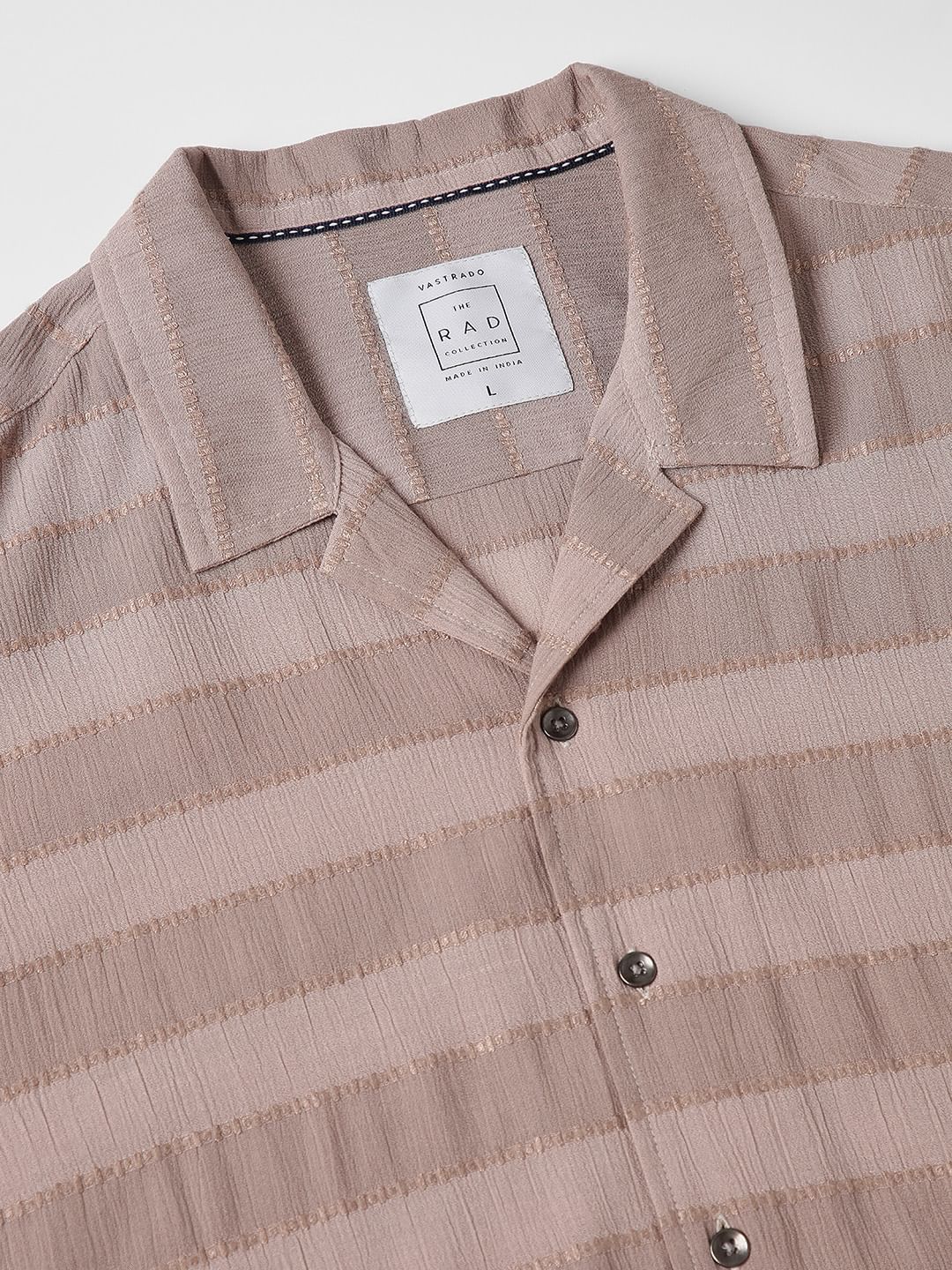 Stonish Beige Dobby Striped Oversized Shirt - Image 3