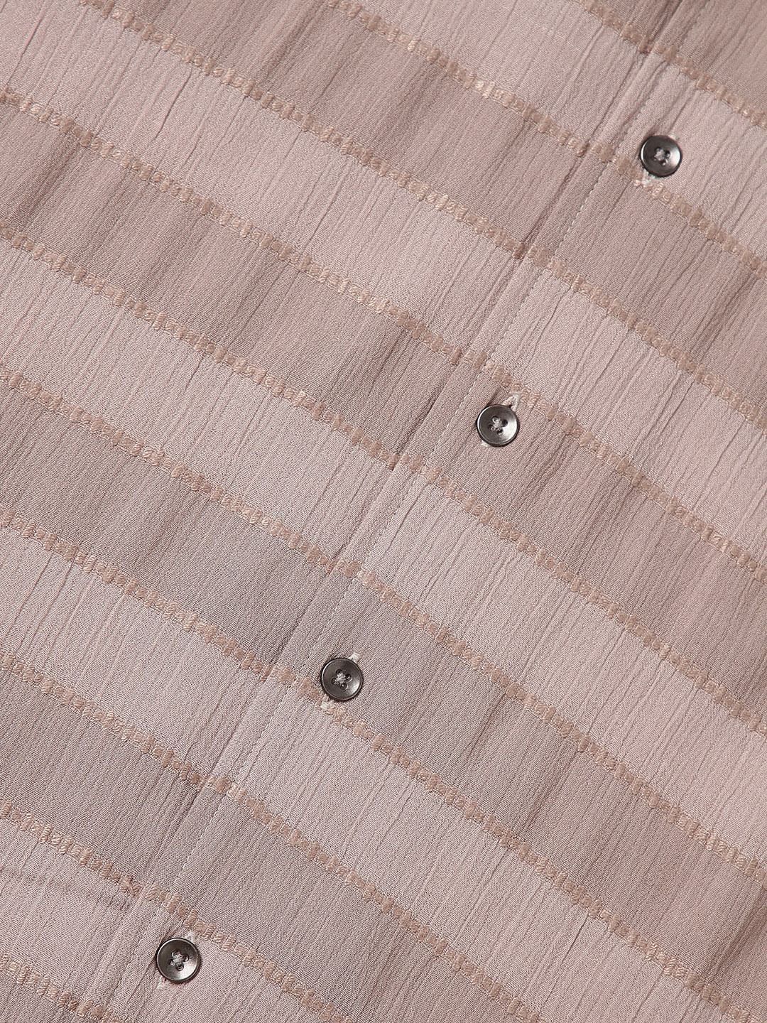 Stonish Beige Dobby Striped Oversized Shirt - Image 9