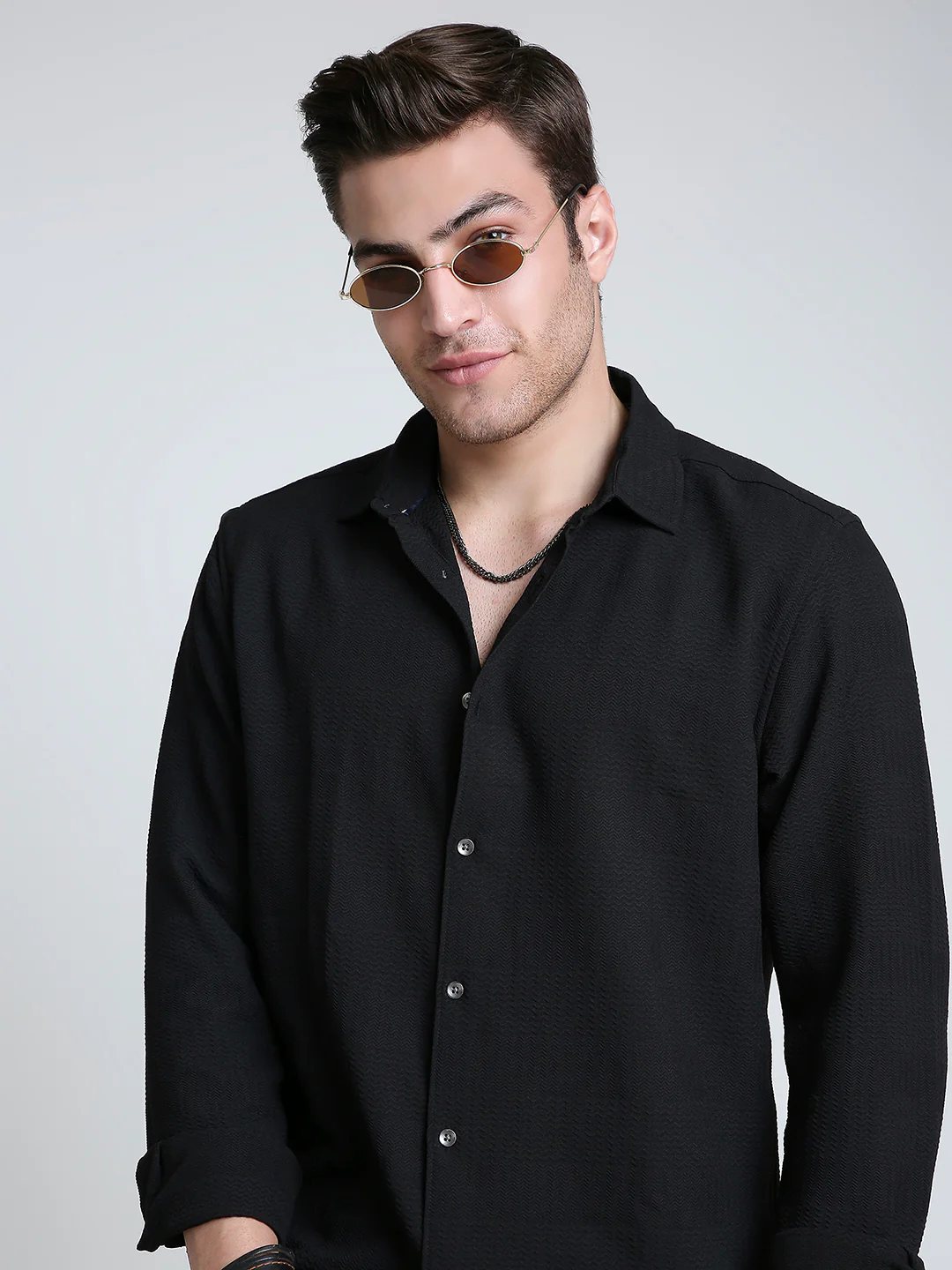 Storm Black Ripple Detail Textured Shirt - Image 2