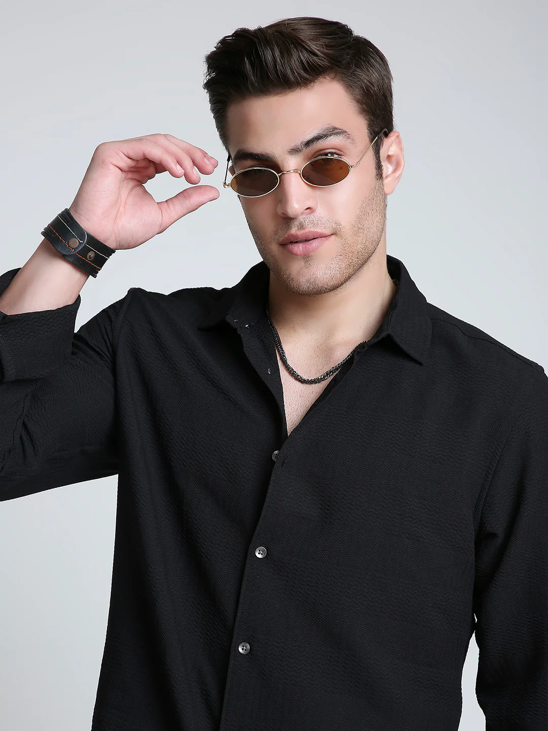 Storm Black Ripple Detail Textured Shirt - Image 3