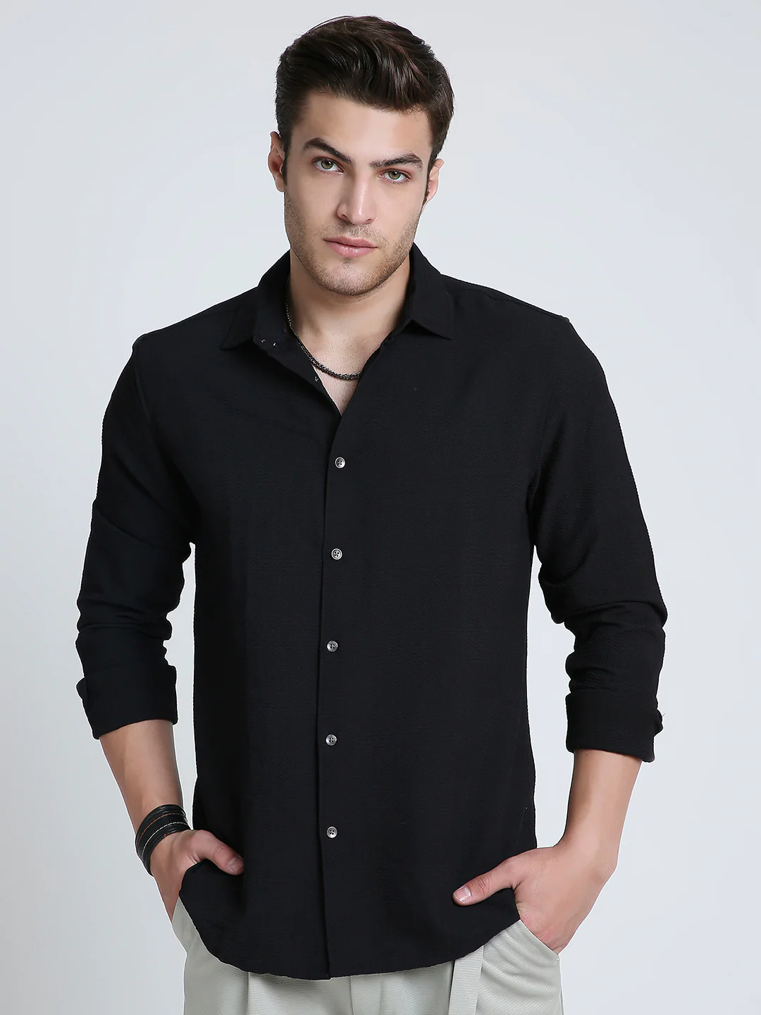 Storm Black Ripple Detail Textured Shirt - Image 5