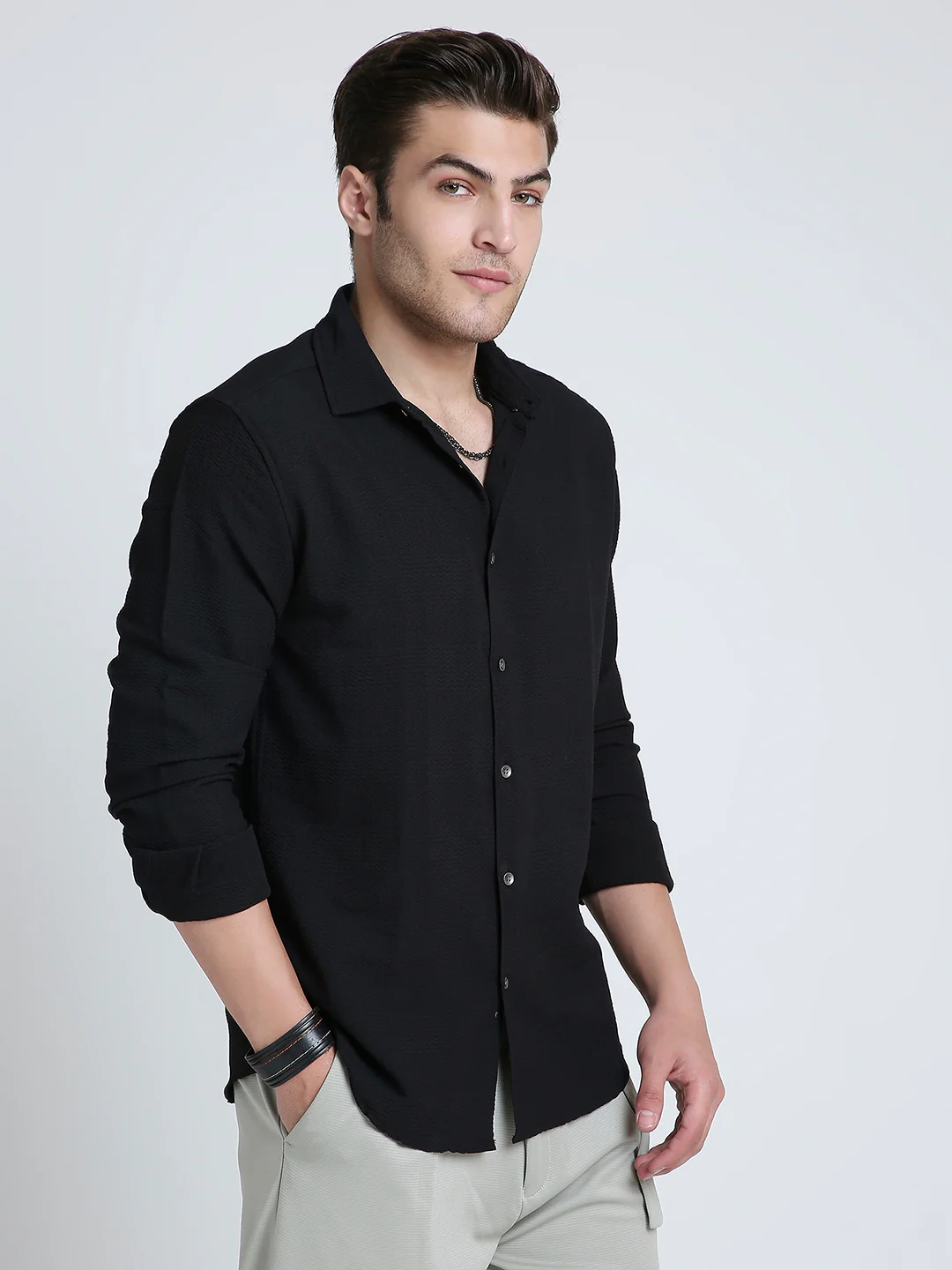 Storm Black Ripple Detail Textured Shirt - Image 6
