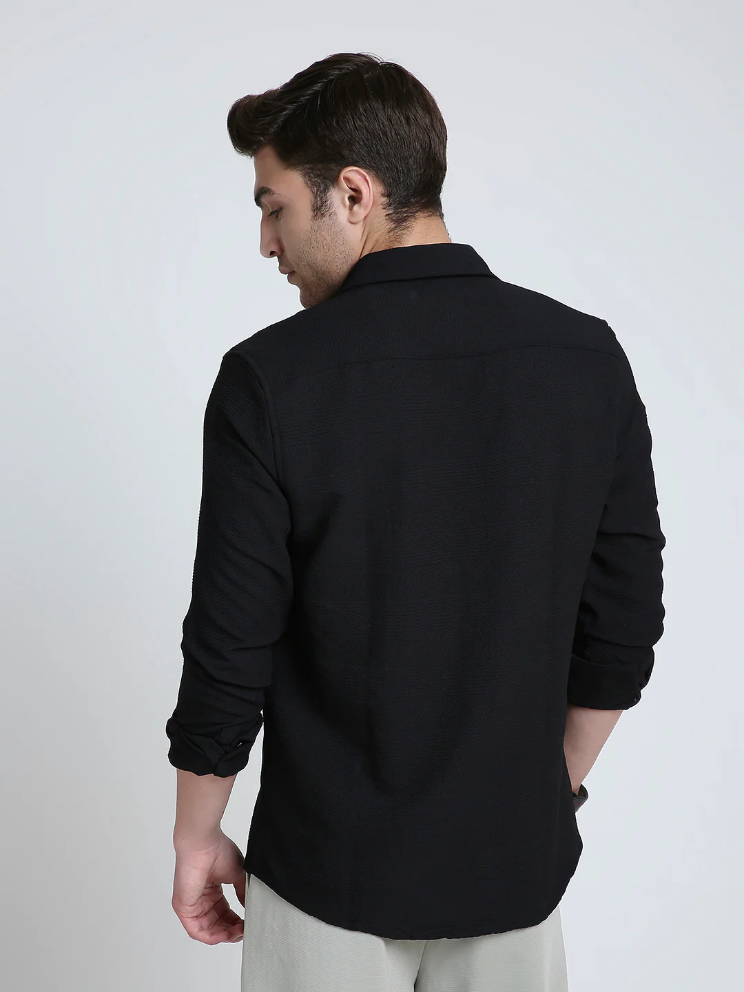 Storm Black Ripple Detail Textured Shirt - Image 7