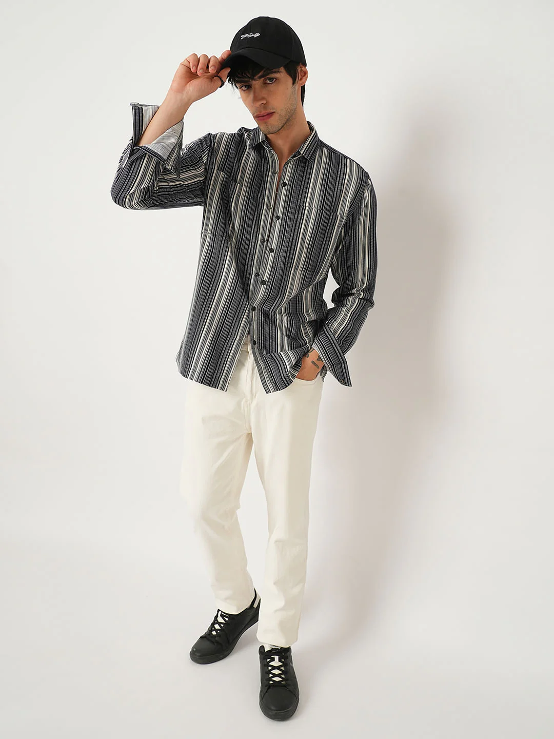 Streaky Achromatic Double Pocket Corduroy Shirt - Image 8
