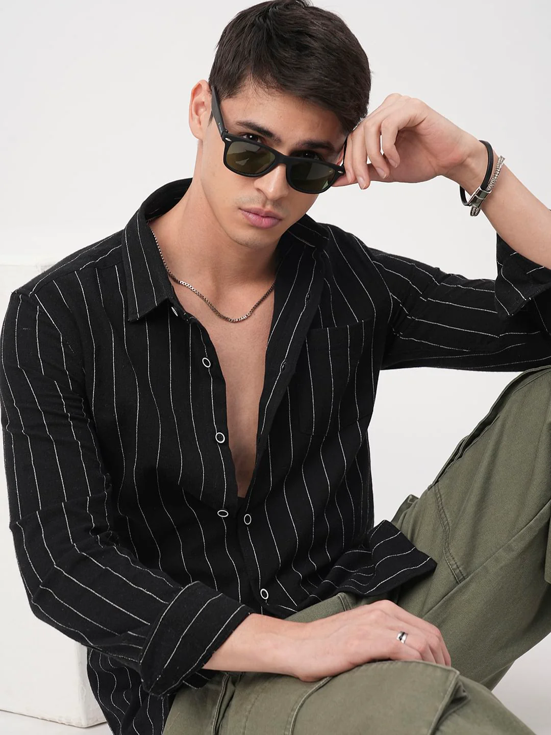 Stripe Elegance Black Shirt - Image 2