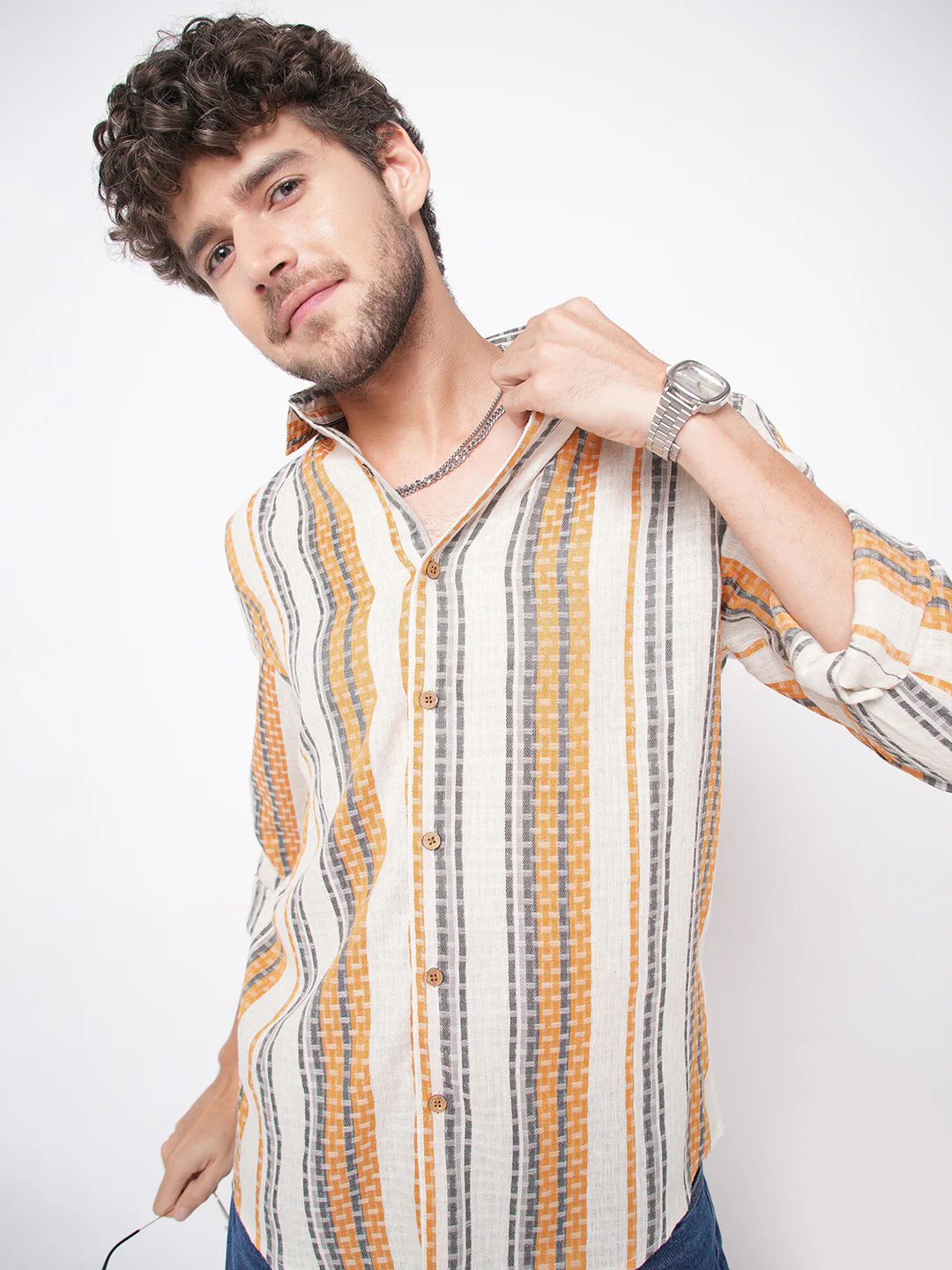 Stylish Multicolor Dobby Striped Shirt - Image 2