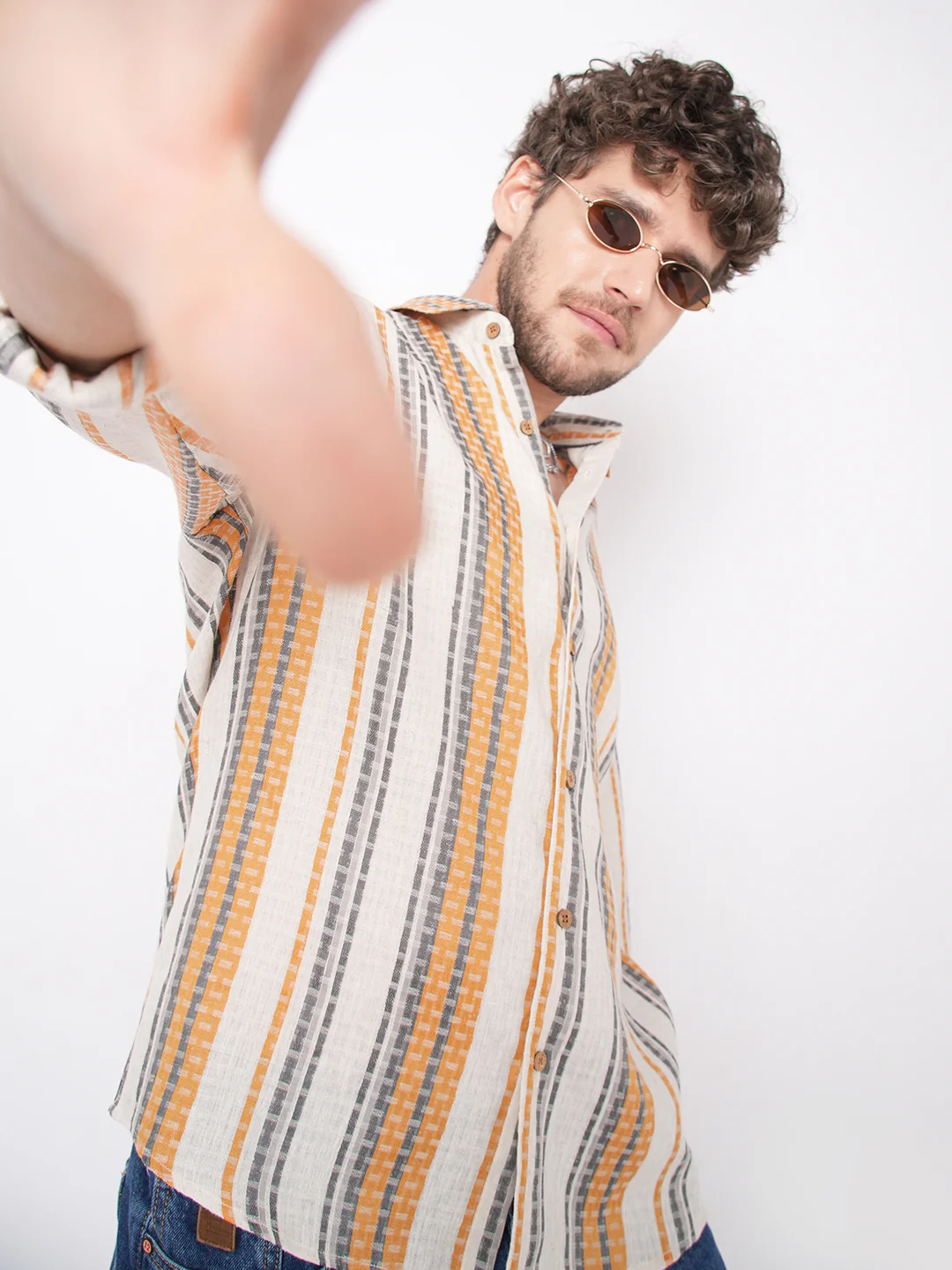 Stylish Multicolor Dobby Striped Shirt - Image 4