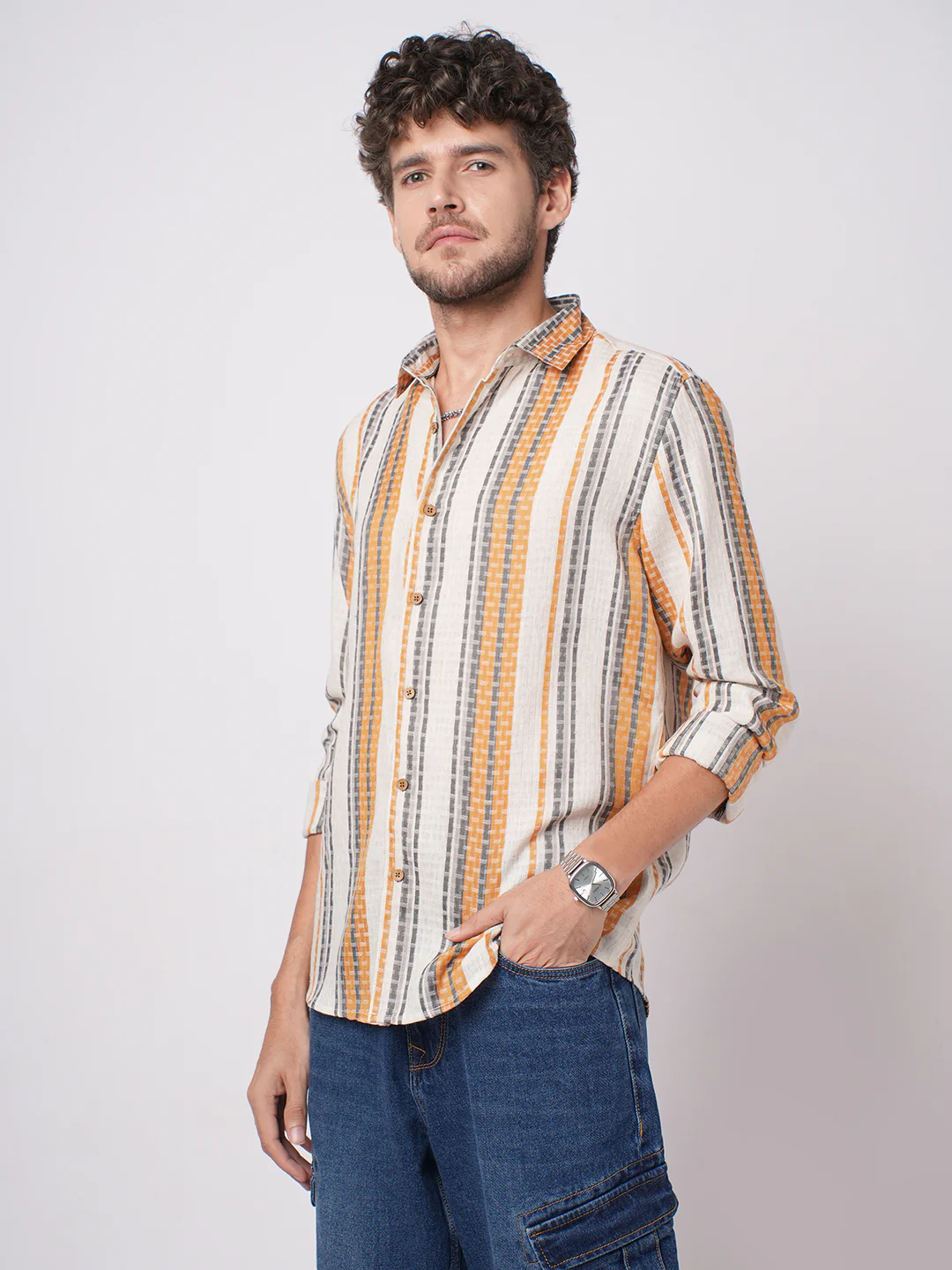 Stylish Multicolor Dobby Striped Shirt - Image 6