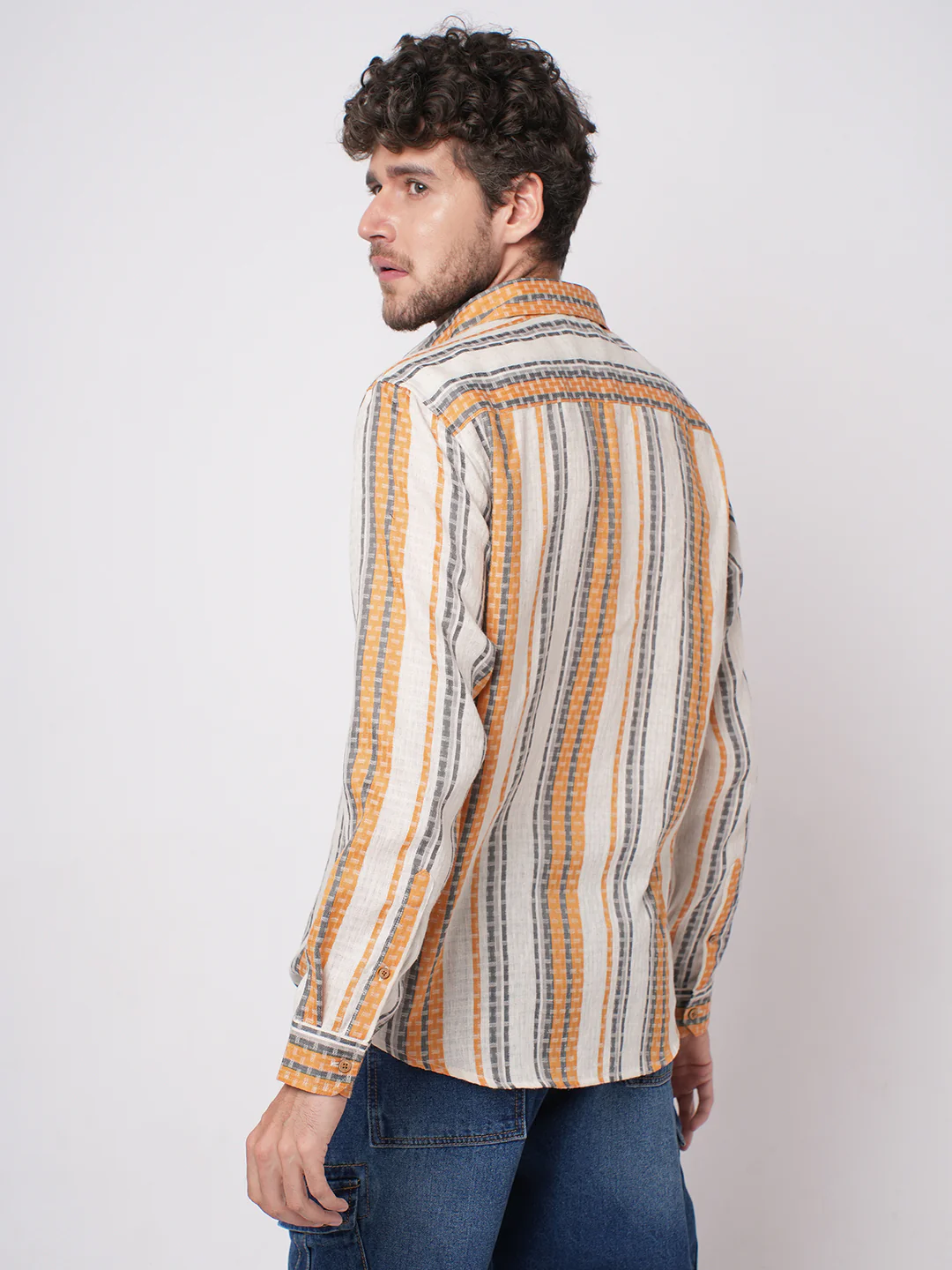 Stylish Multicolor Dobby Striped Shirt - Image 7