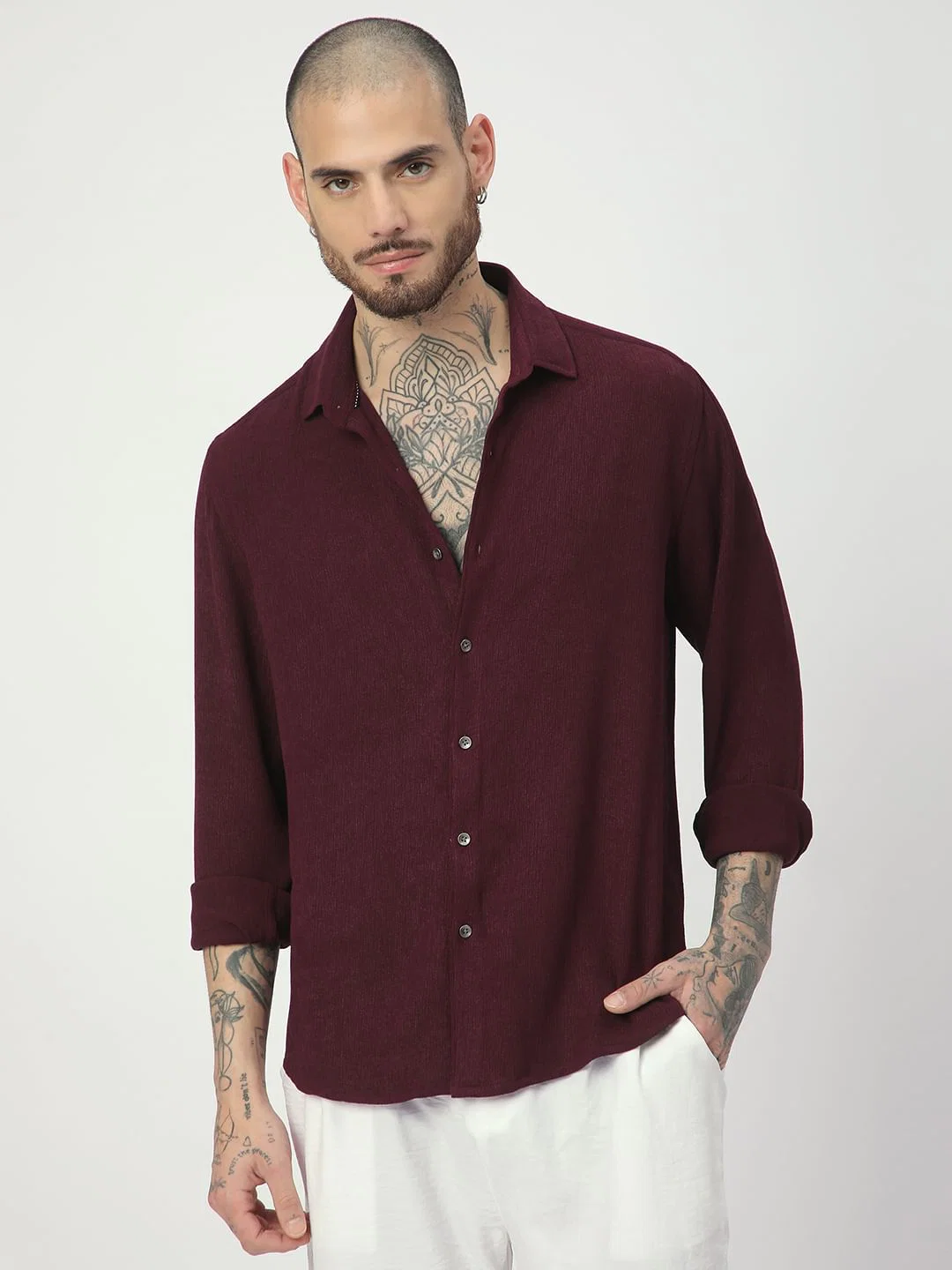 Suave Wine Crepe Shirt - Image 4