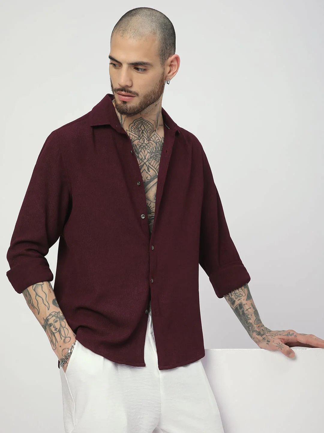 Suave Wine Crepe Shirt - Image 5
