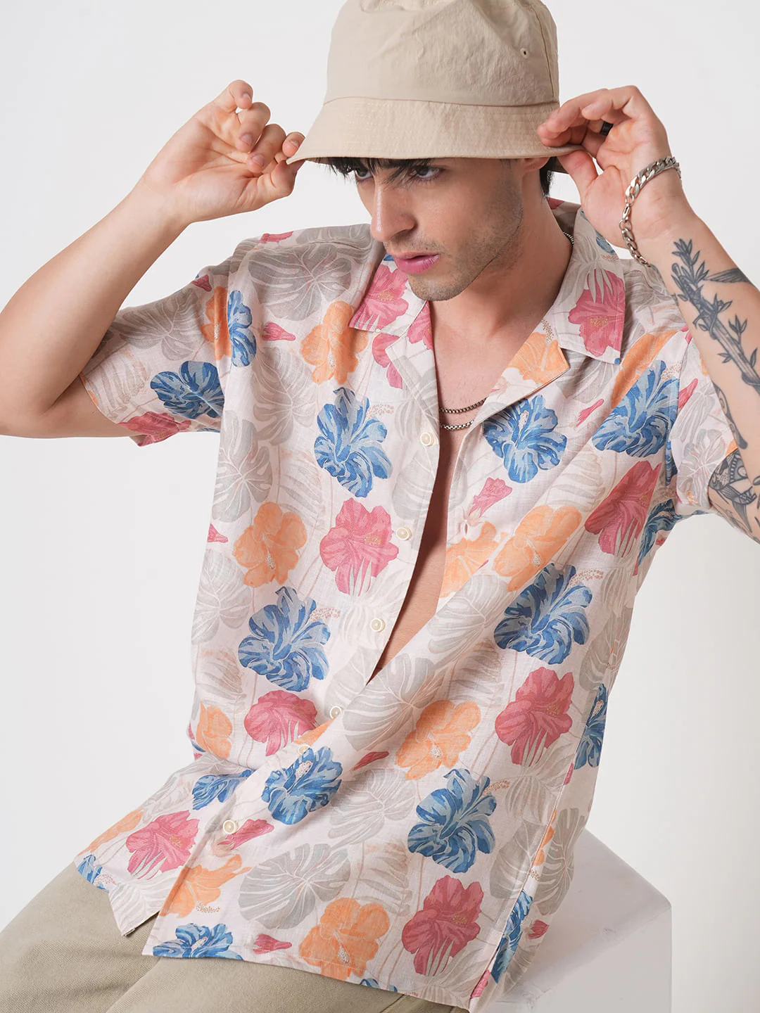 Sublime Artistic Floral Cream Oversized Shirt - Image 4