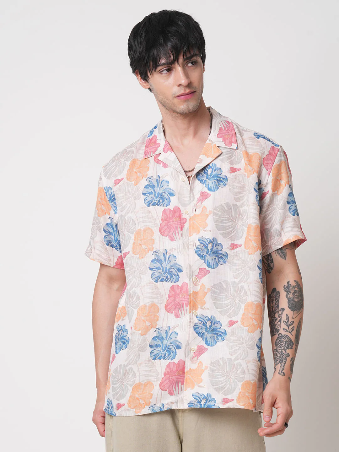 Sublime Artistic Floral Cream Oversized Shirt - Image 5
