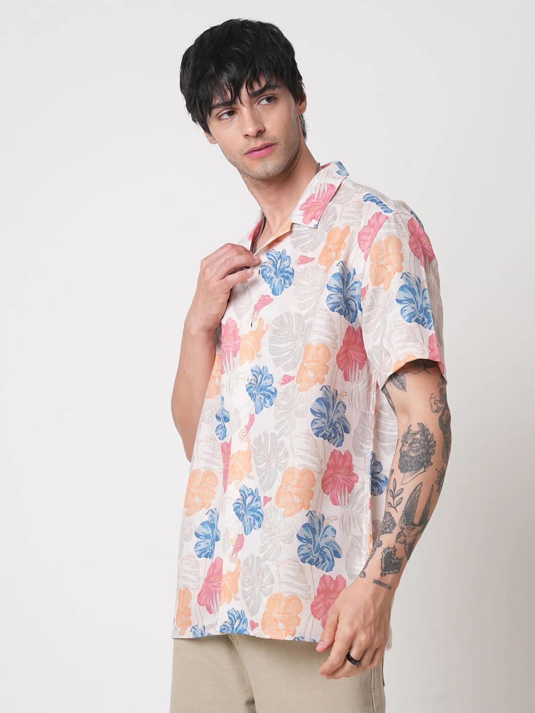 Sublime Artistic Floral Cream Oversized Shirt - Image 6