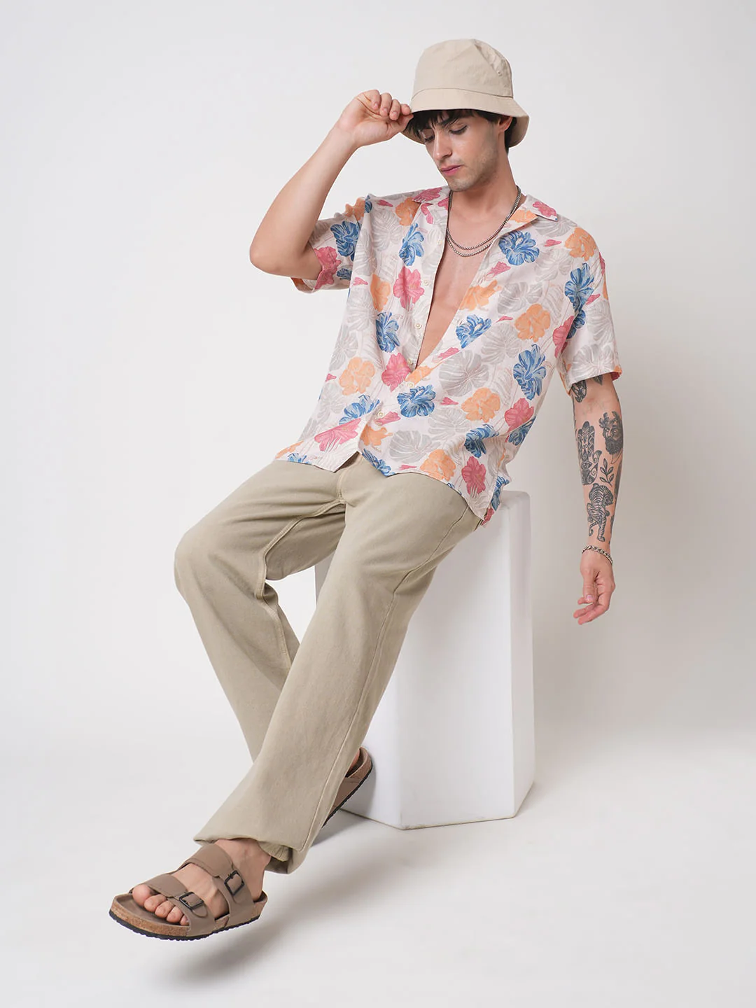 Sublime Artistic Floral Cream Oversized Shirt - Image 8