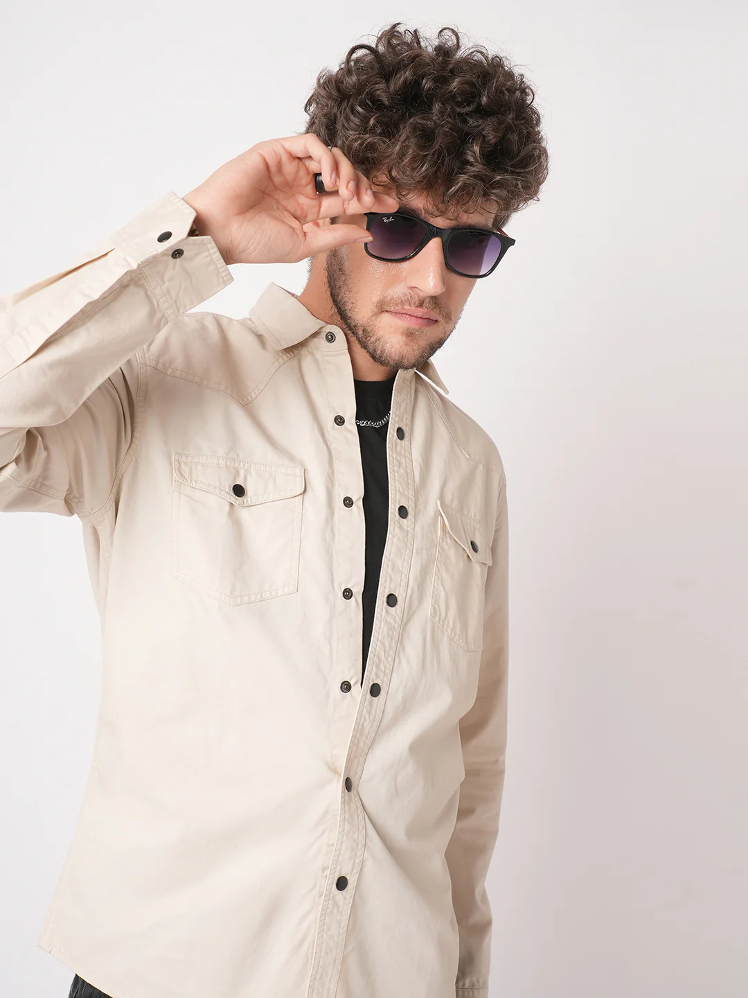 Subtle Beige Double Pocket Overshirt - Image 2