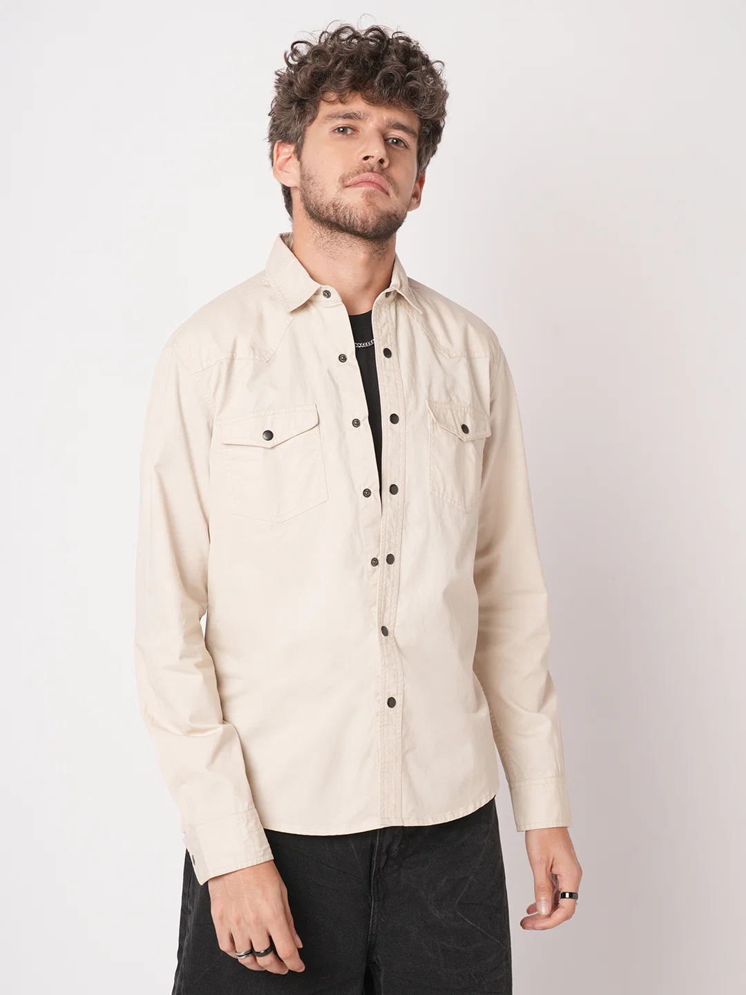 Subtle Beige Double Pocket Overshirt - Image 5