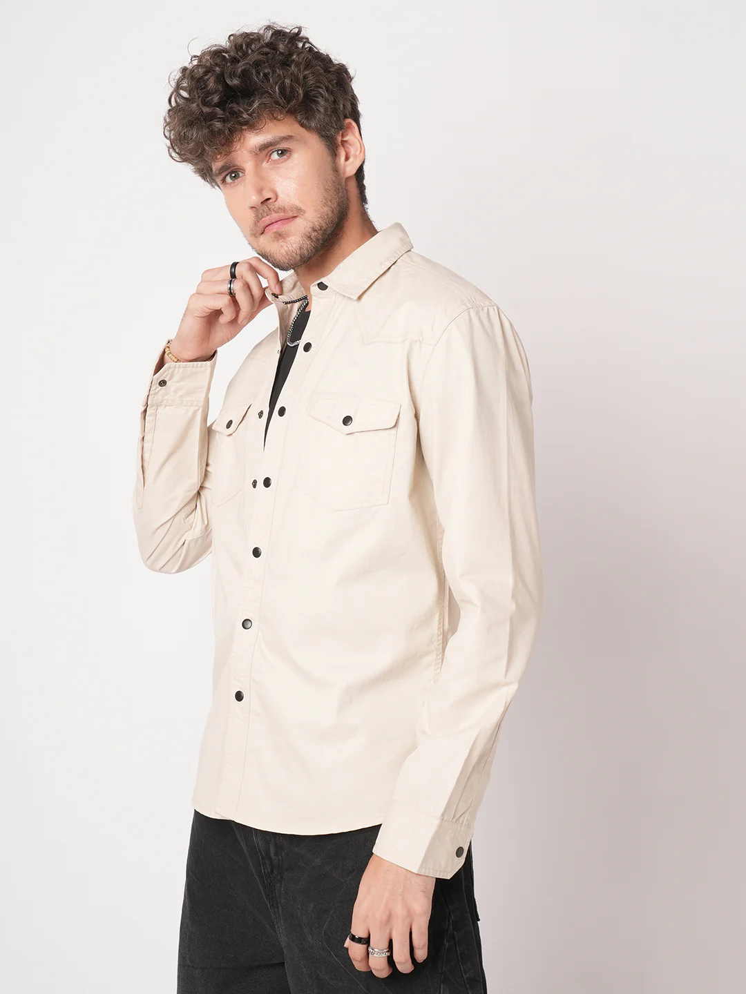 Subtle Beige Double Pocket Overshirt - Image 6