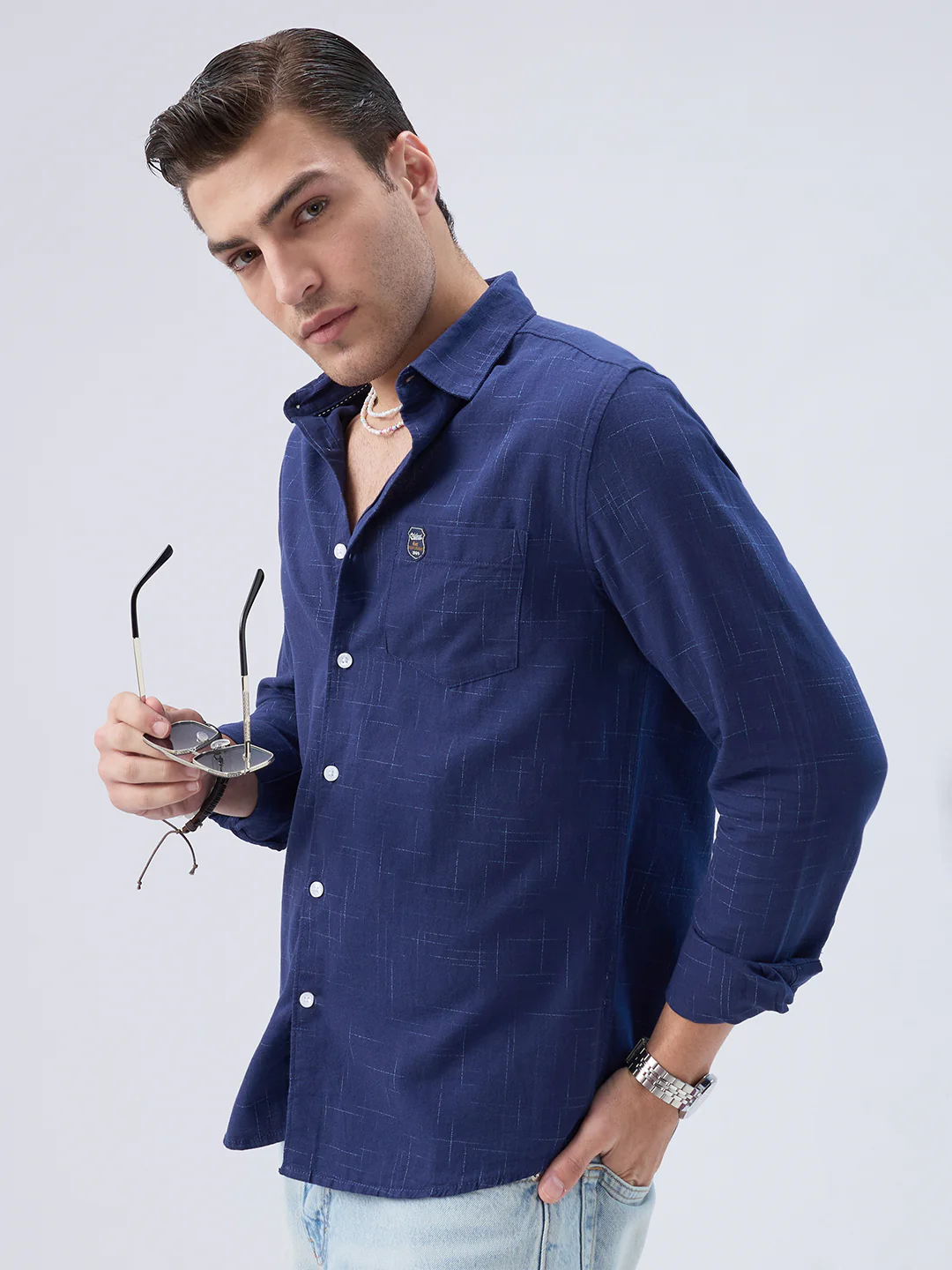 Subtle Deep Blue Printed Shirt - Image 2