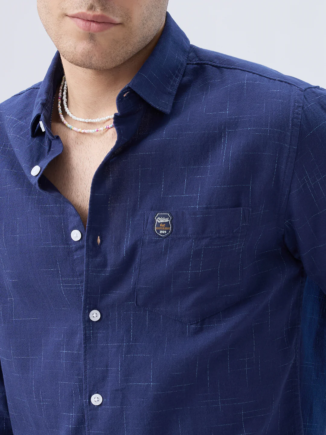 Subtle Deep Blue Printed Shirt - Image 3