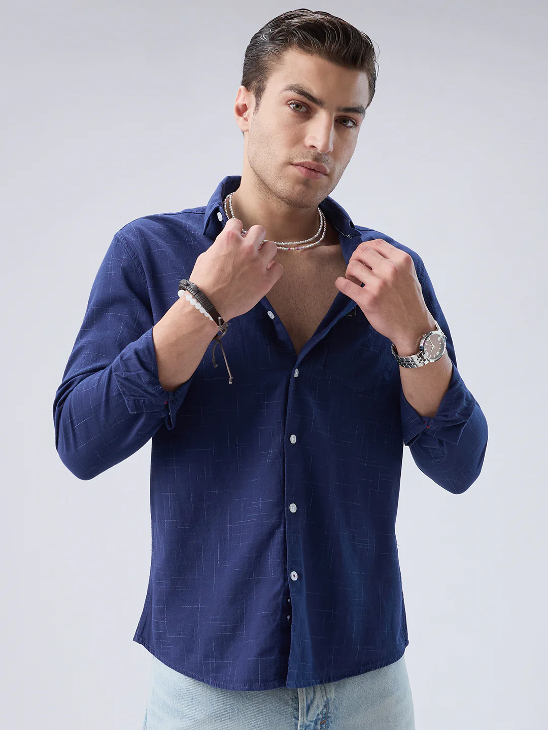 Subtle Deep Blue Printed Shirt - Image 4