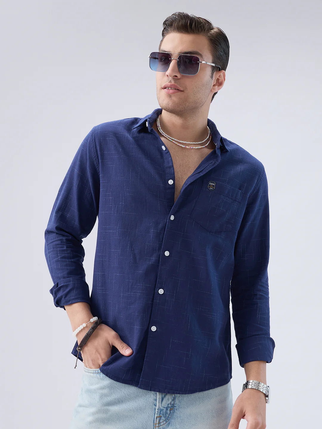 Subtle Deep Blue Printed Shirt - Image 5