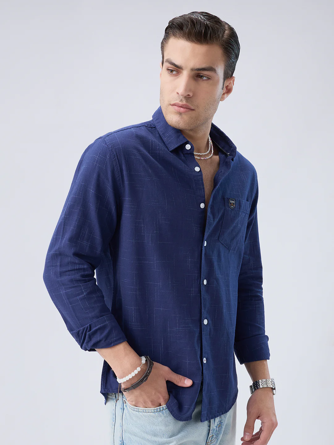 Subtle Deep Blue Printed Shirt - Image 6