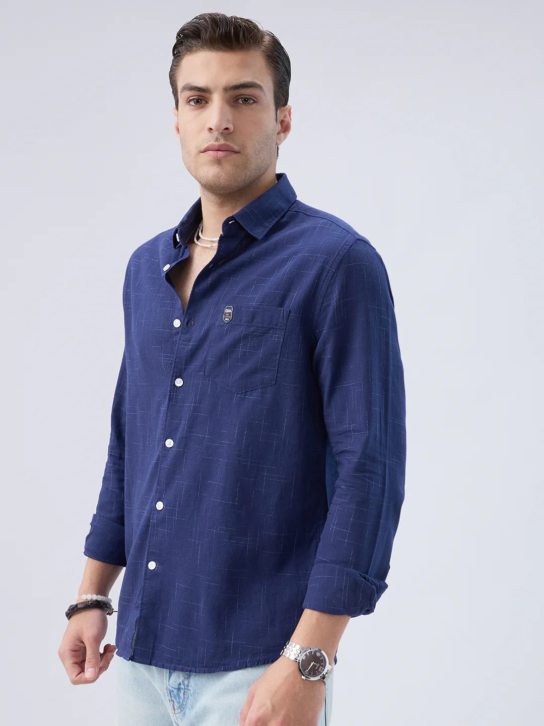 Subtle Deep Blue Printed Shirt - Image 7
