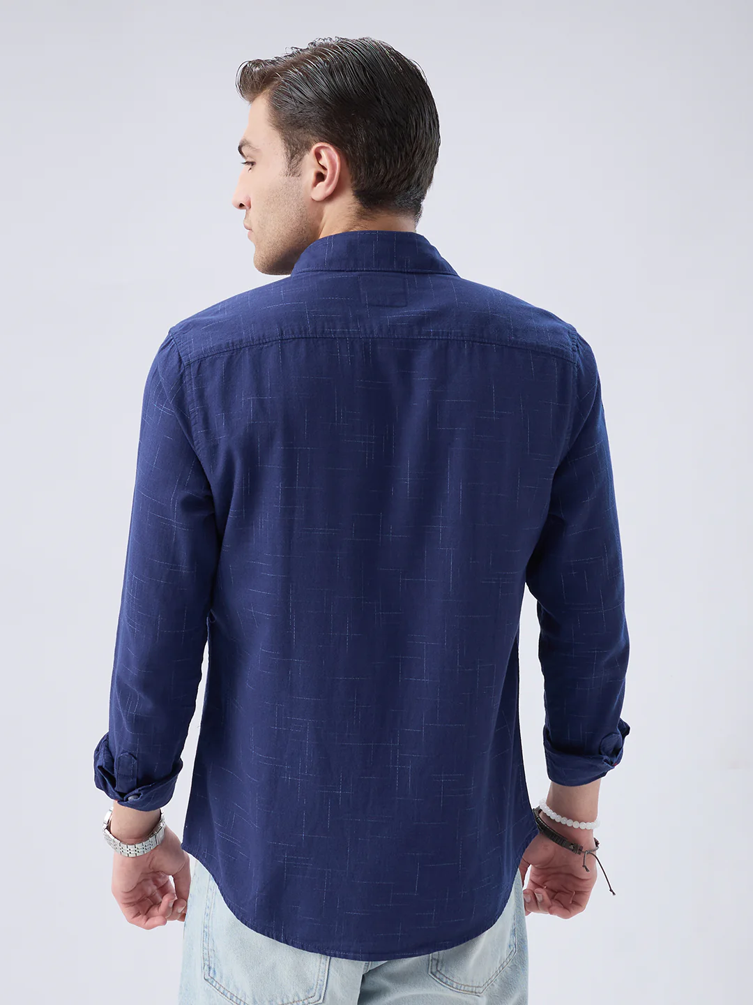 Subtle Deep Blue Printed Shirt - Image 8