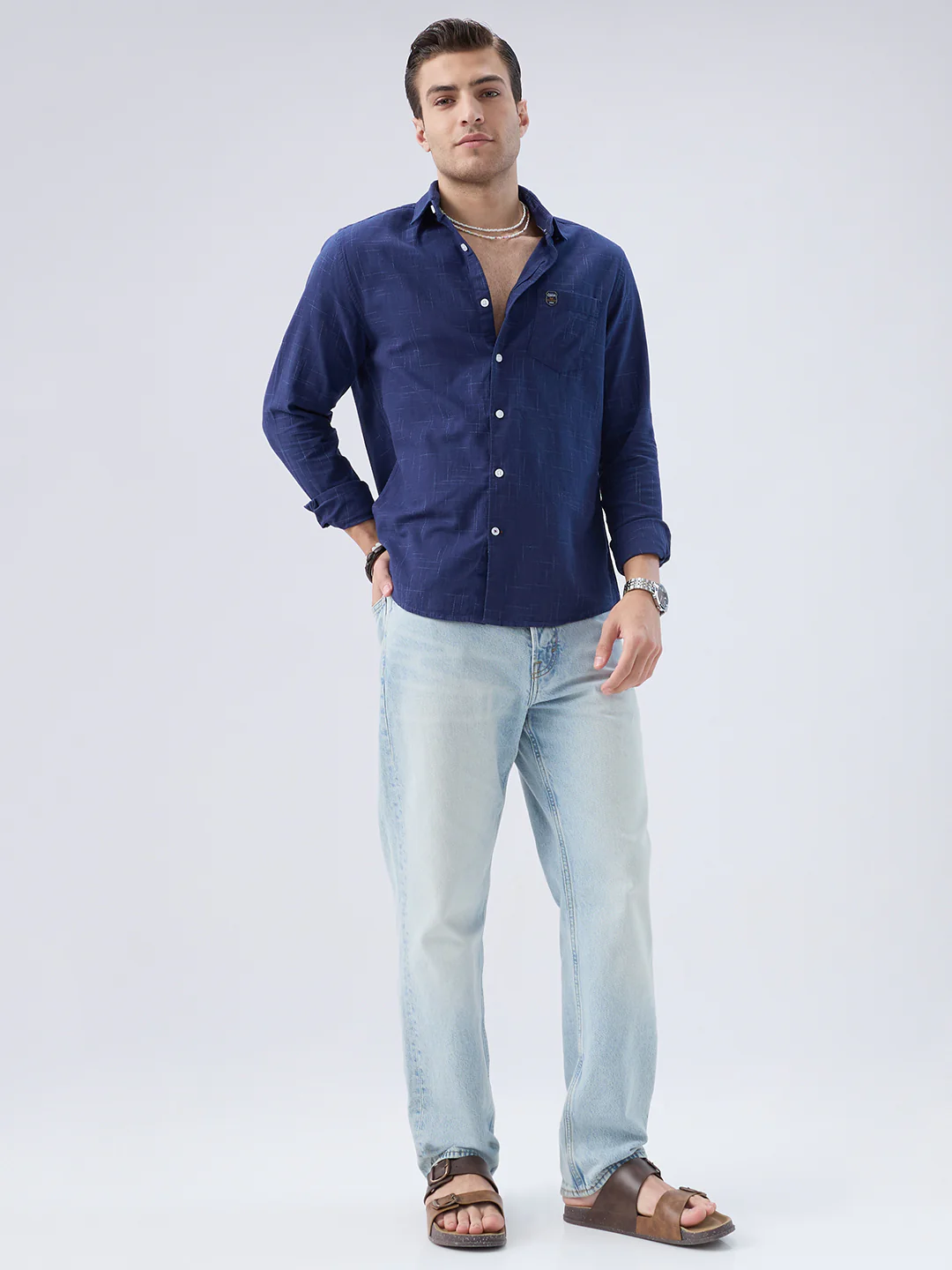 Subtle Deep Blue Printed Shirt - Image 9