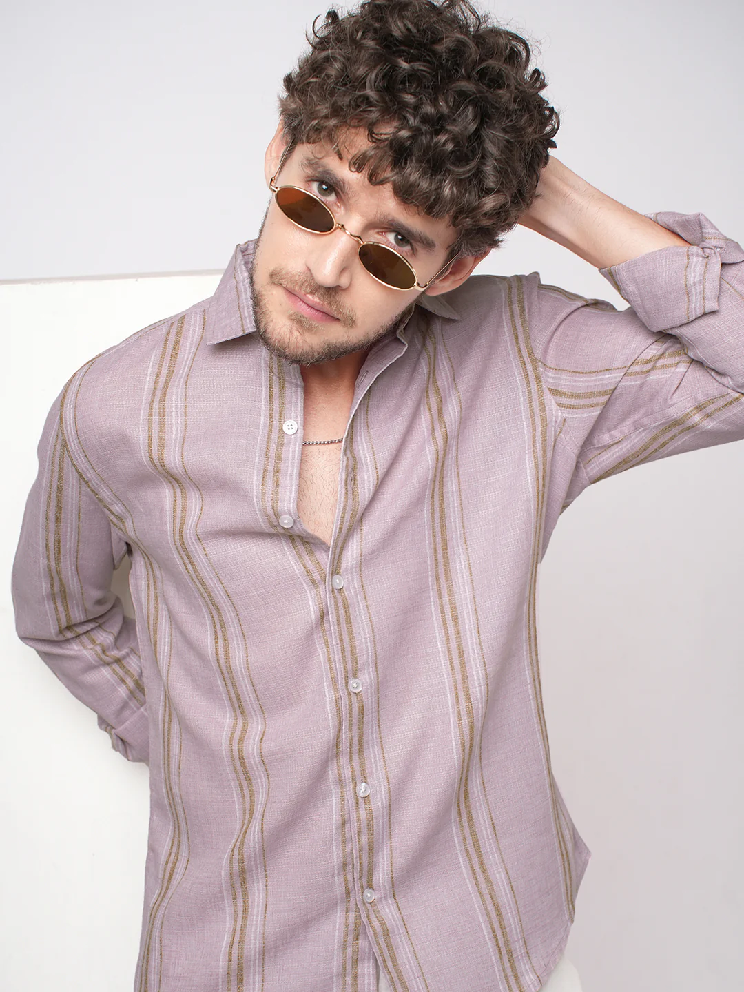 Subtle Pink Vertical Striped Linen Blend Shirt - Image 2
