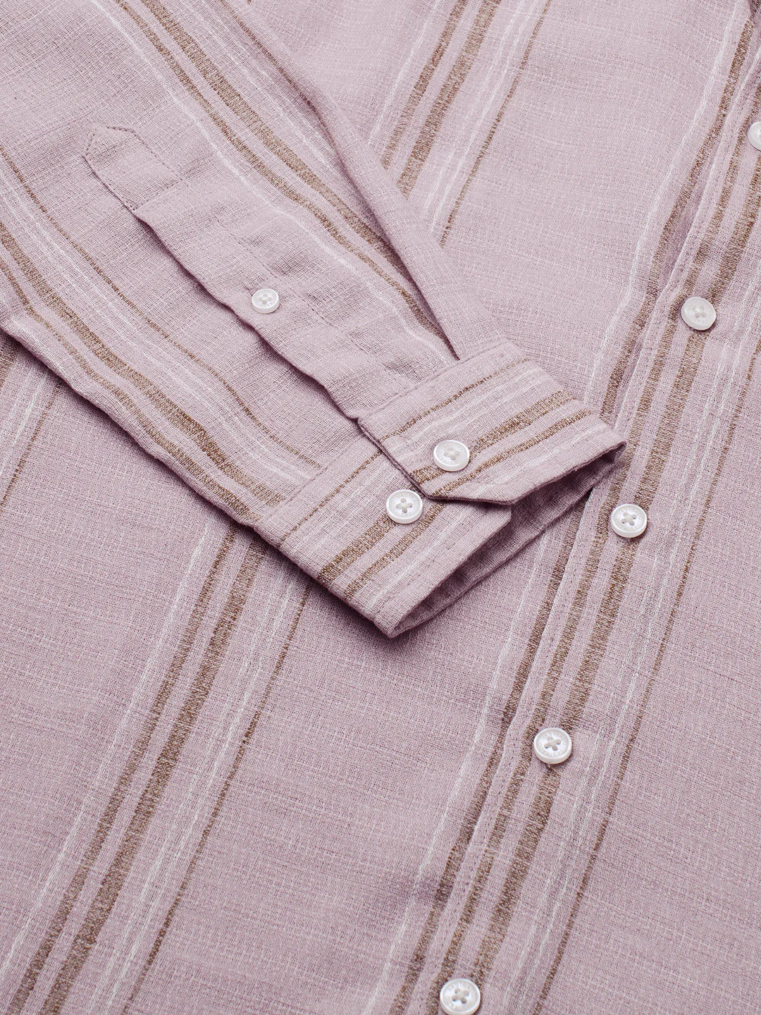 Subtle Pink Vertical Striped Linen Blend Shirt - Image 3