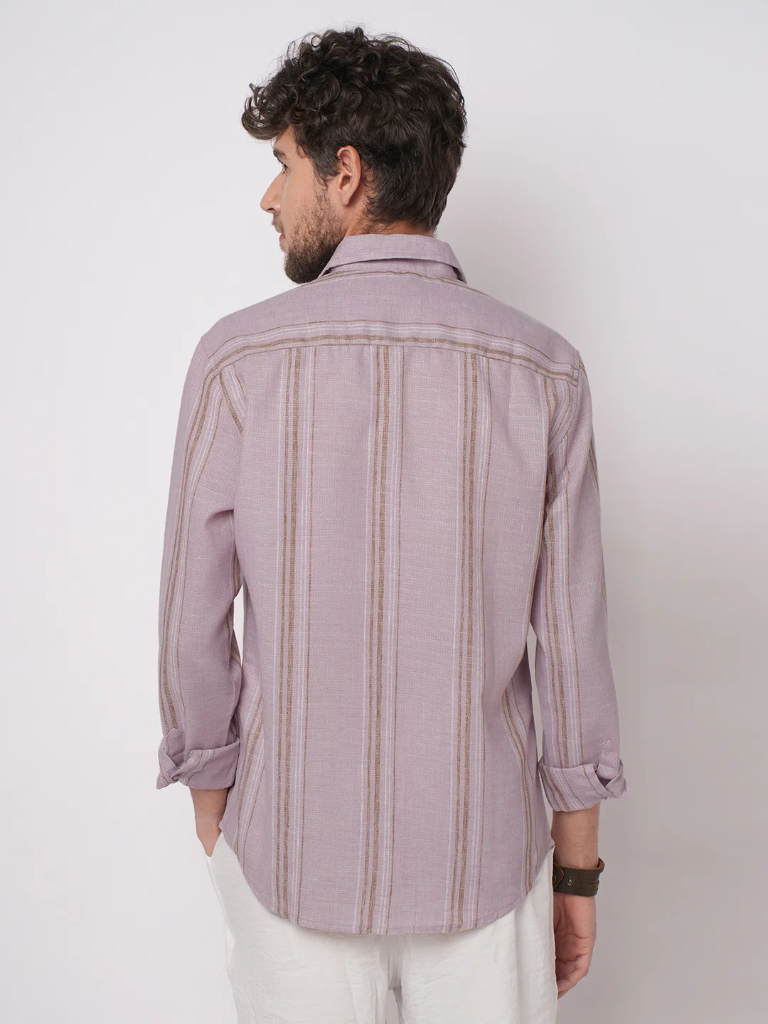 Subtle Pink Vertical Striped Linen Blend Shirt - Image 7