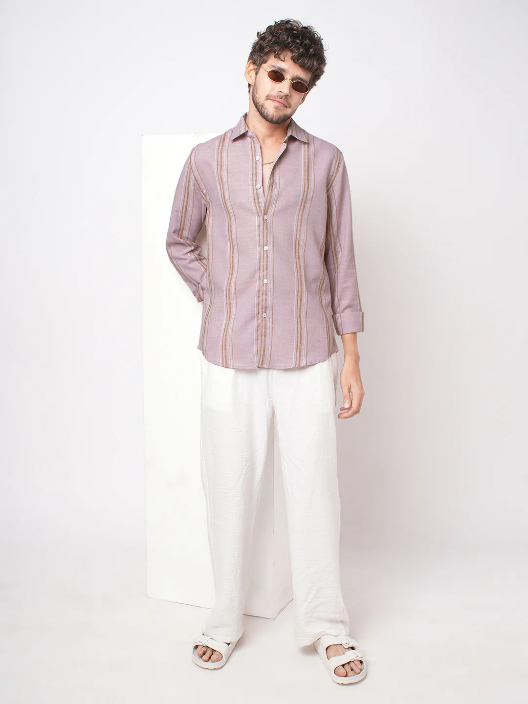 Subtle Pink Vertical Striped Linen Blend Shirt - Image 8