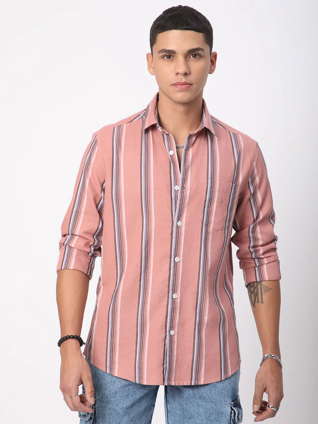 Sumptuous Dark Peach Striped Shirt - Image 4