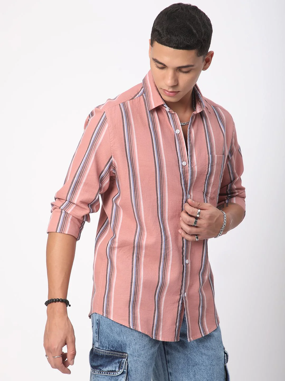 Sumptuous Dark Peach Striped Shirt - Image 6