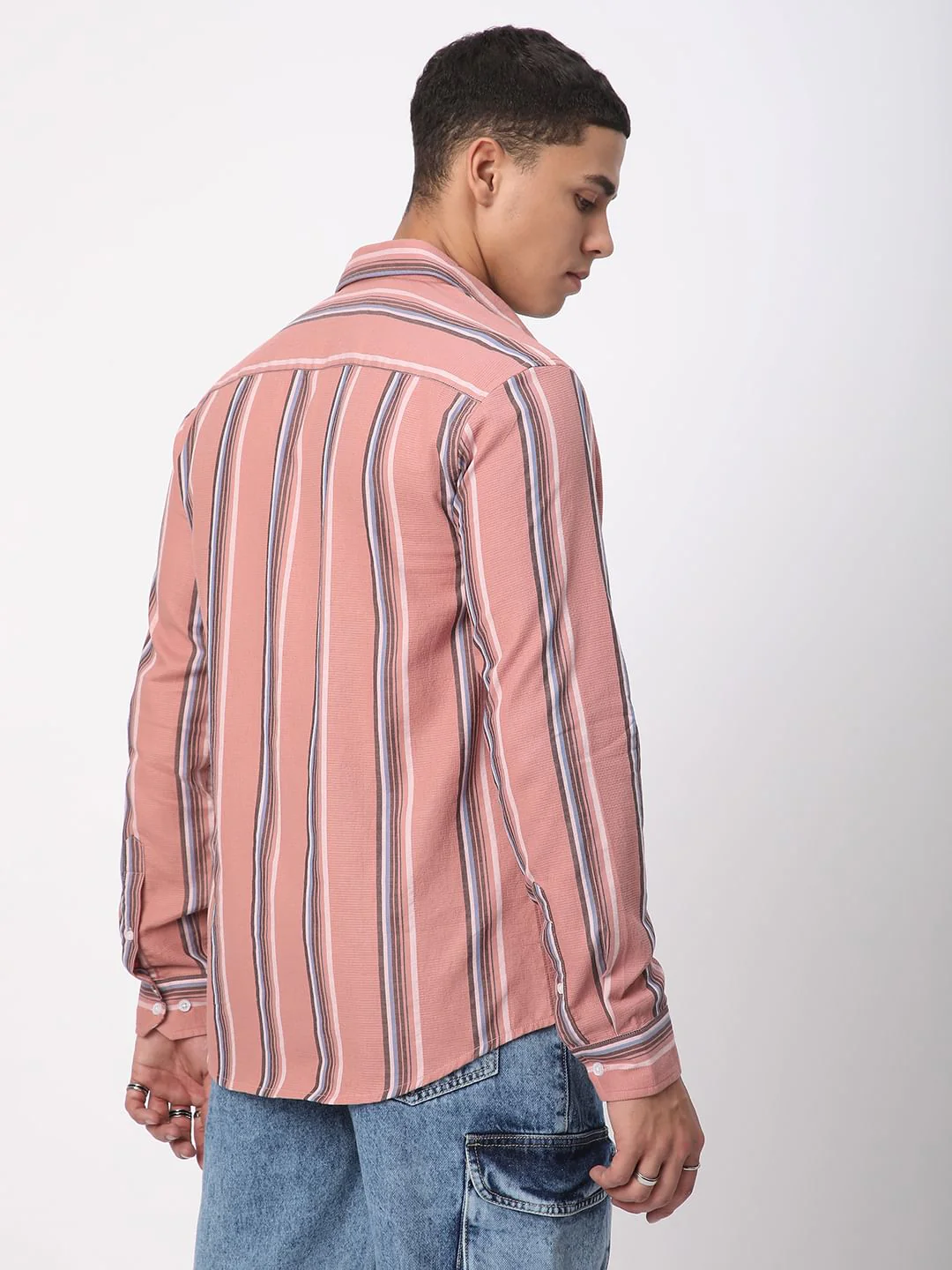Sumptuous Dark Peach Striped Shirt - Image 7