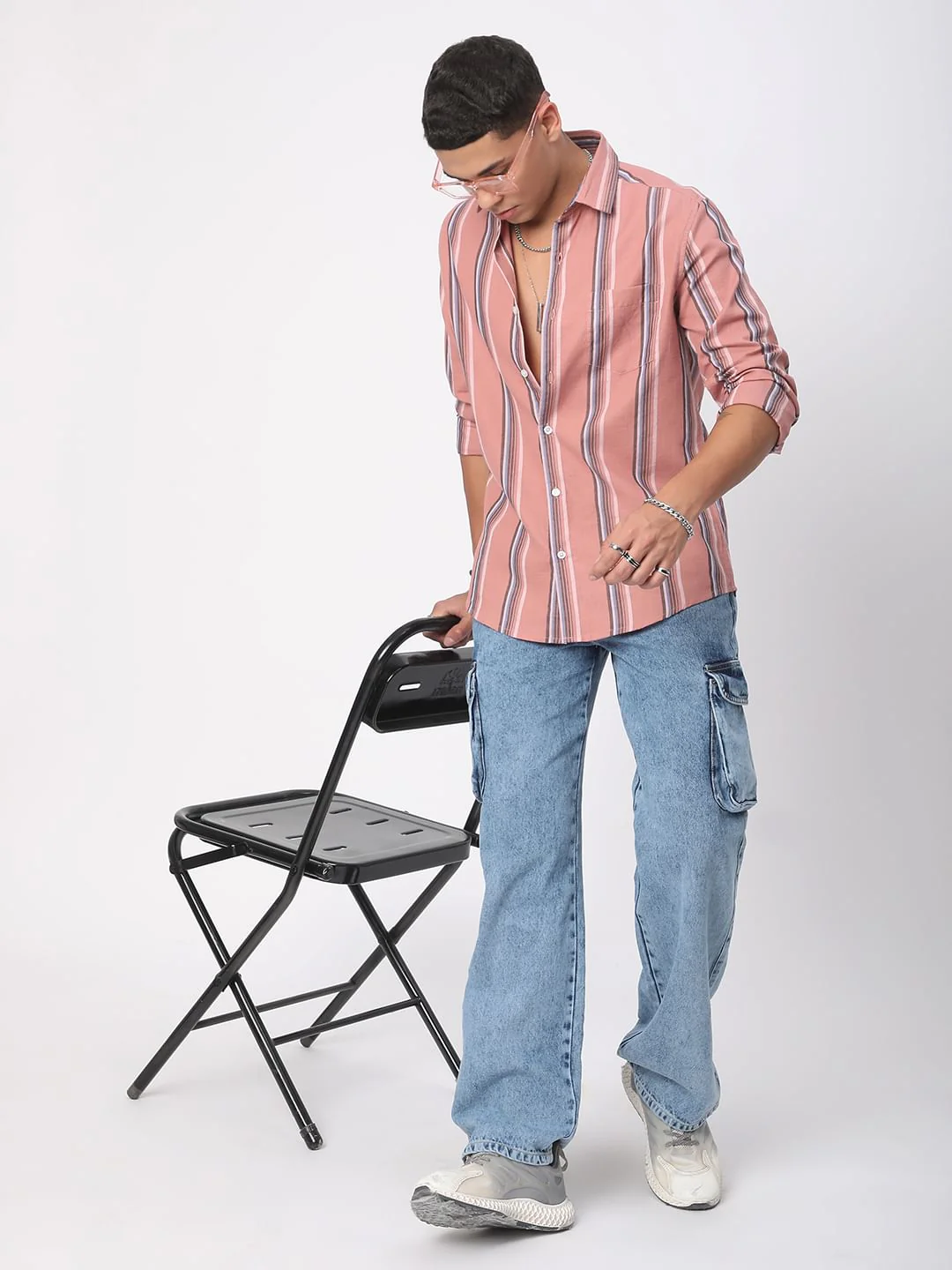 Sumptuous Dark Peach Striped Shirt - Image 8