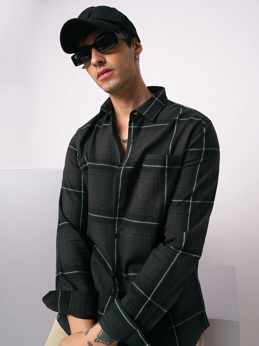 Premium Cotton Sumptuous Retro Black Windowpane Checks Shirt - Image 2