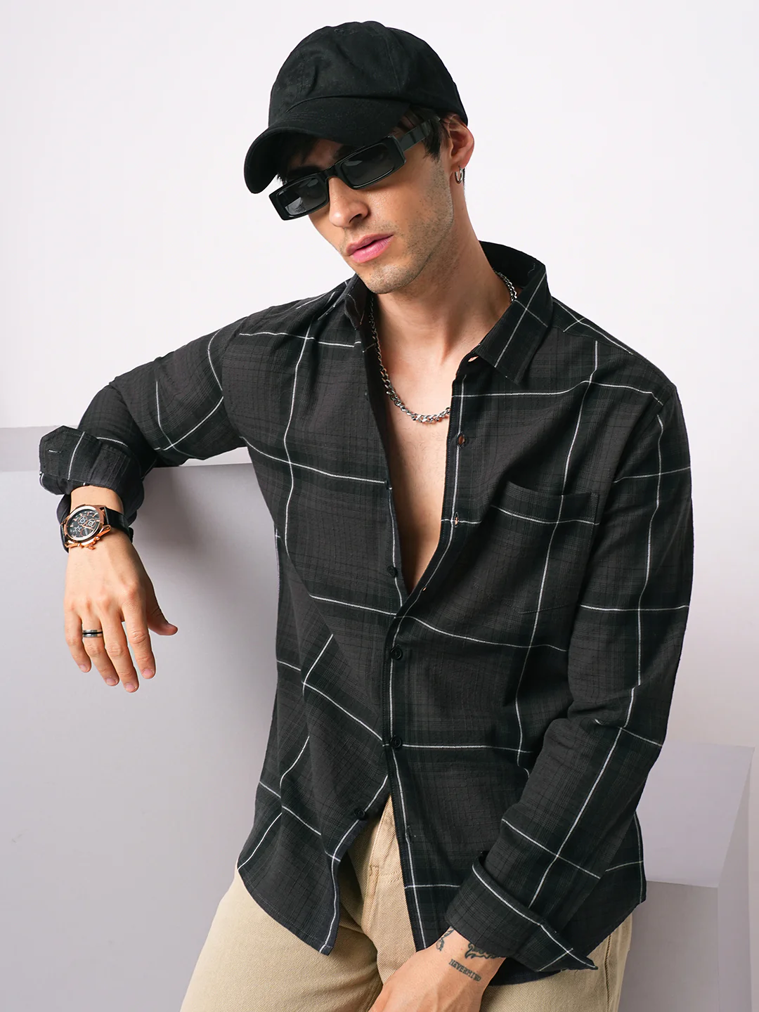 Premium Cotton Sumptuous Retro Black Windowpane Checks Shirt - Image 4