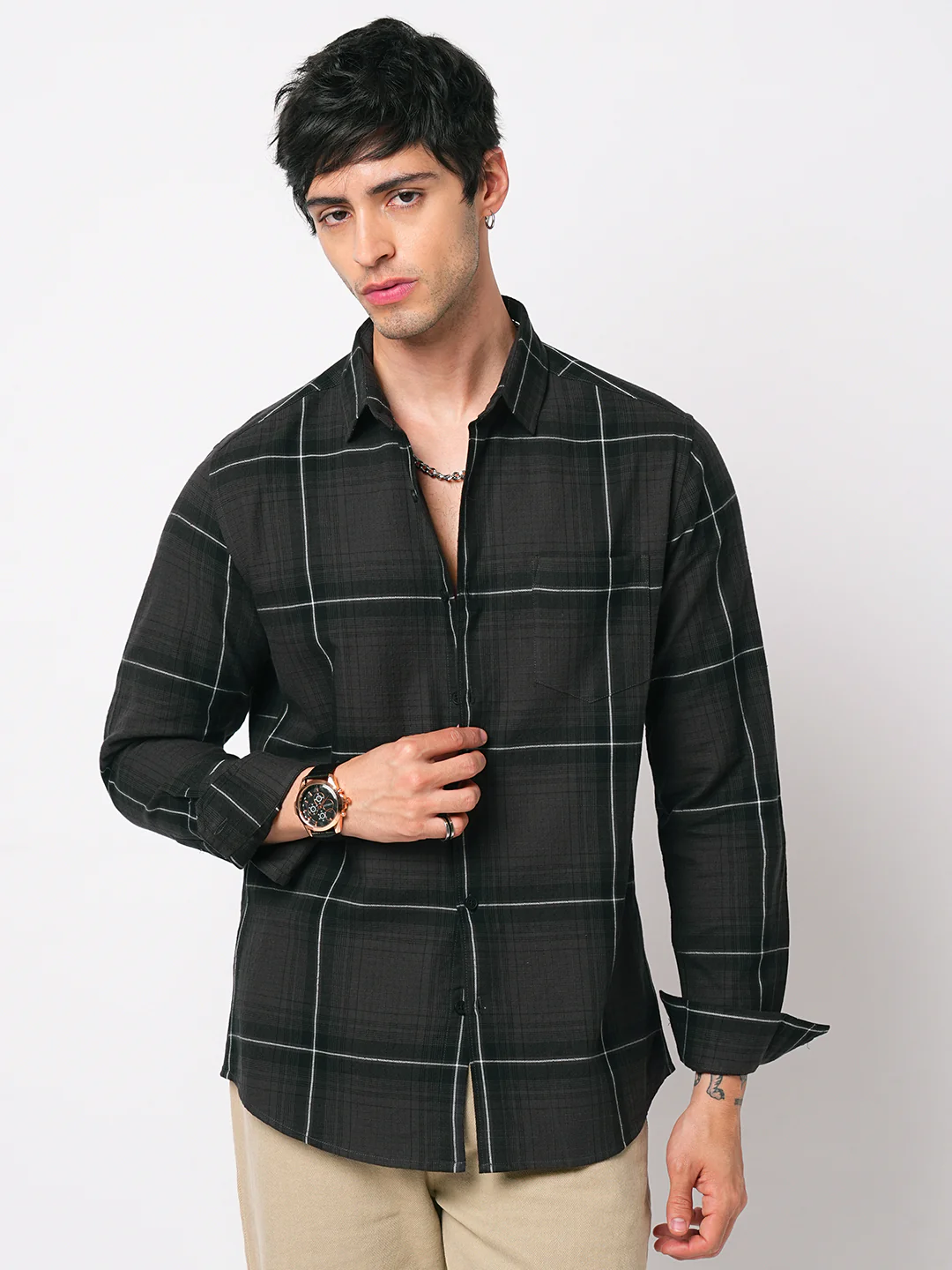 Premium Cotton Sumptuous Retro Black Windowpane Checks Shirt - Image 5