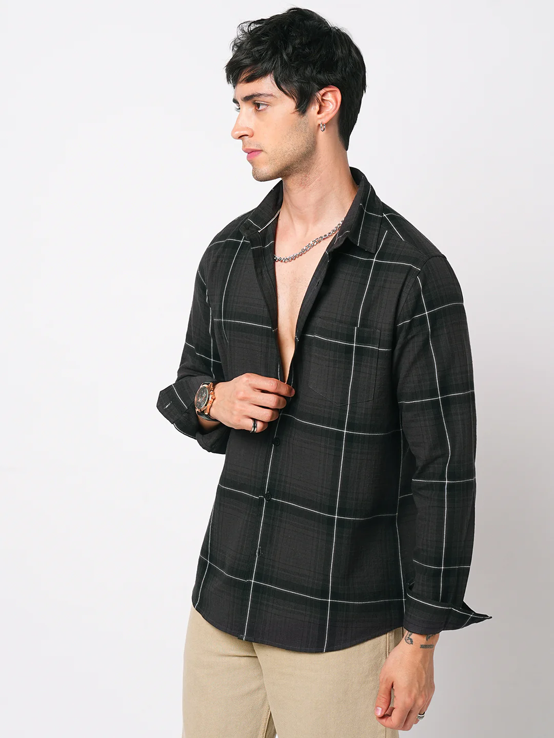 Premium Cotton Sumptuous Retro Black Windowpane Checks Shirt - Image 6