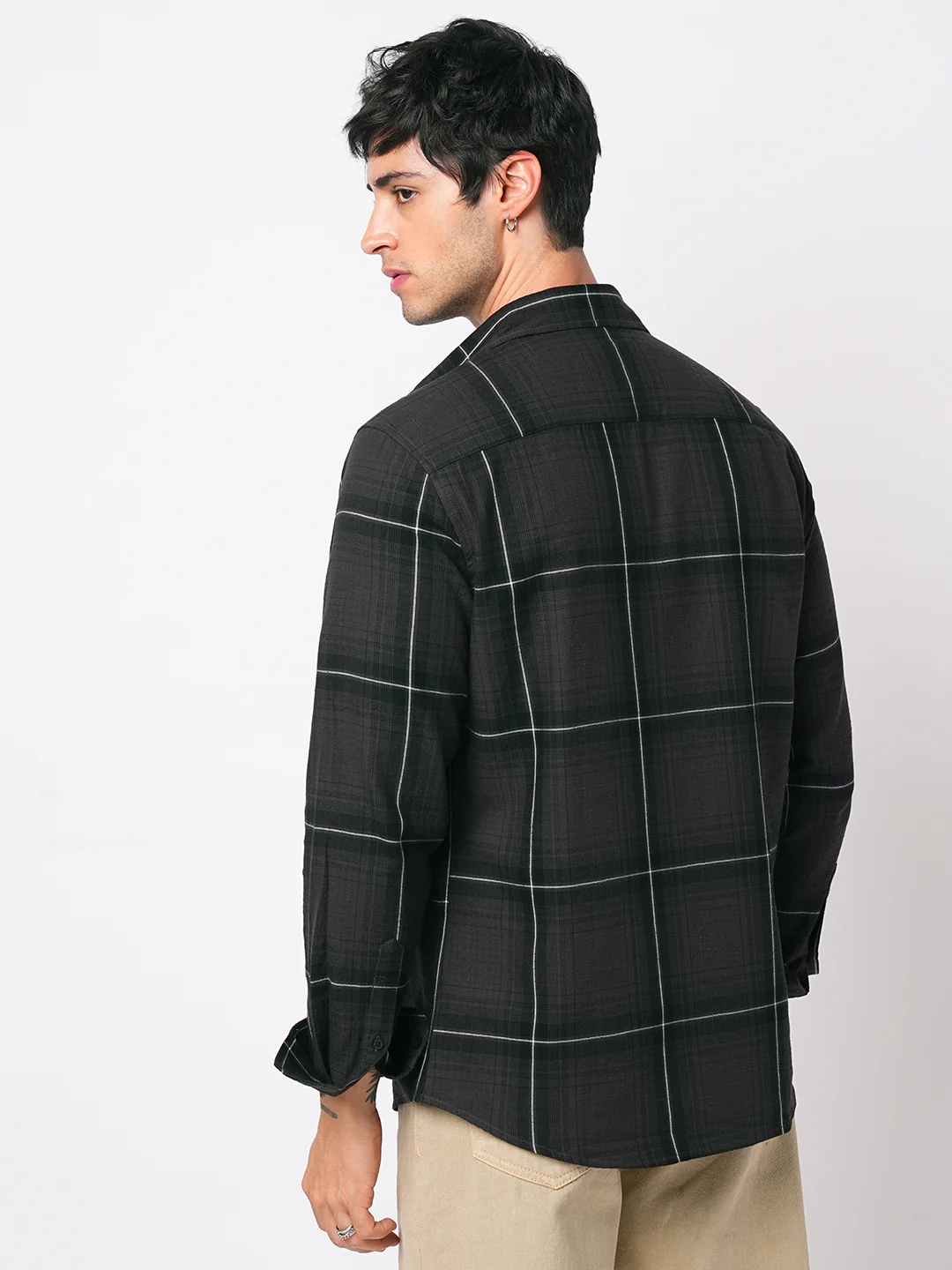 Premium Cotton Sumptuous Retro Black Windowpane Checks Shirt - Image 7