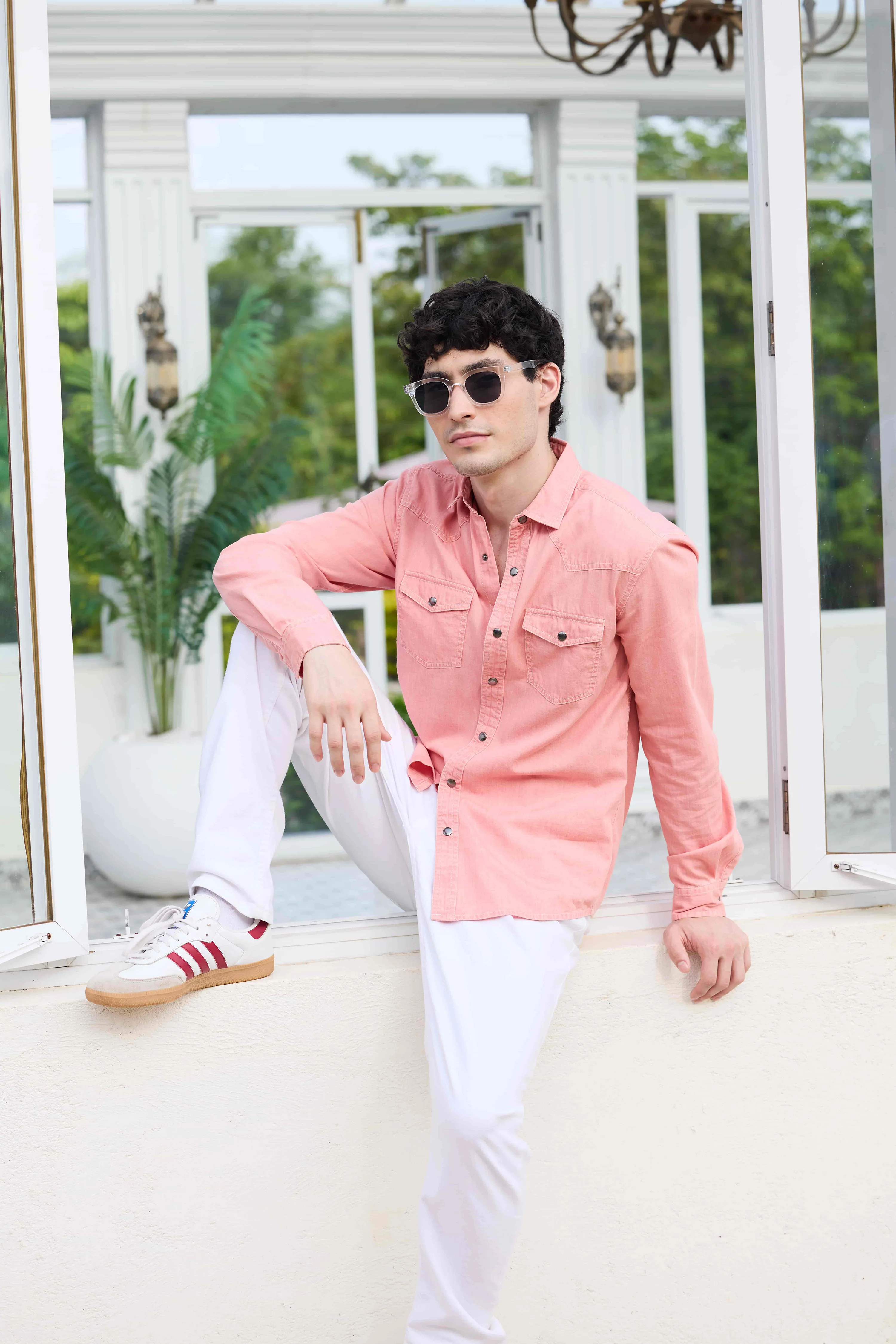 Sunbleach Peach Acid Wash Double Pocket Shirt - Image 2