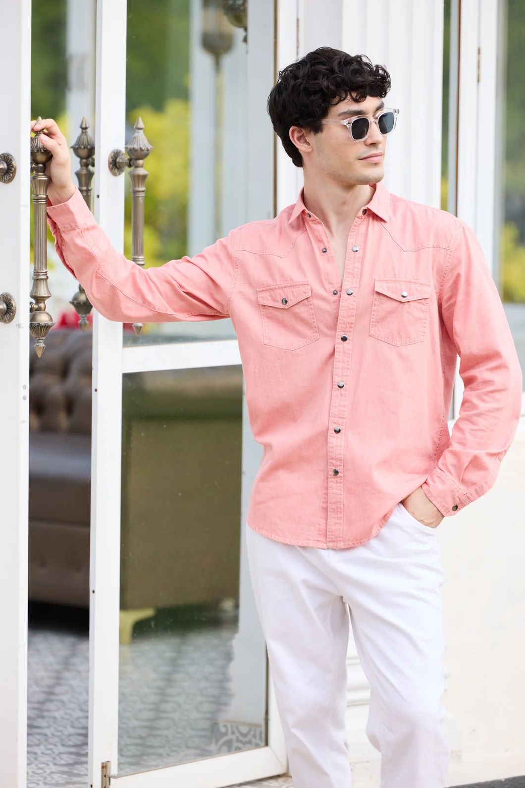 Sunbleach Peach Acid Wash Double Pocket Shirt - Image 4