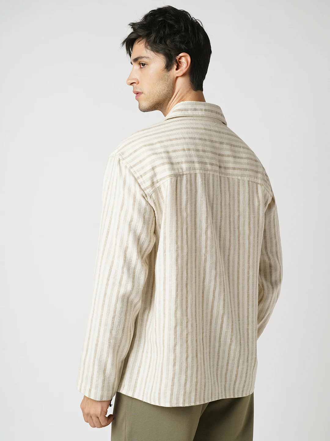 Sunbleached Cream Striped Polo Oversized Shirt - Image 6